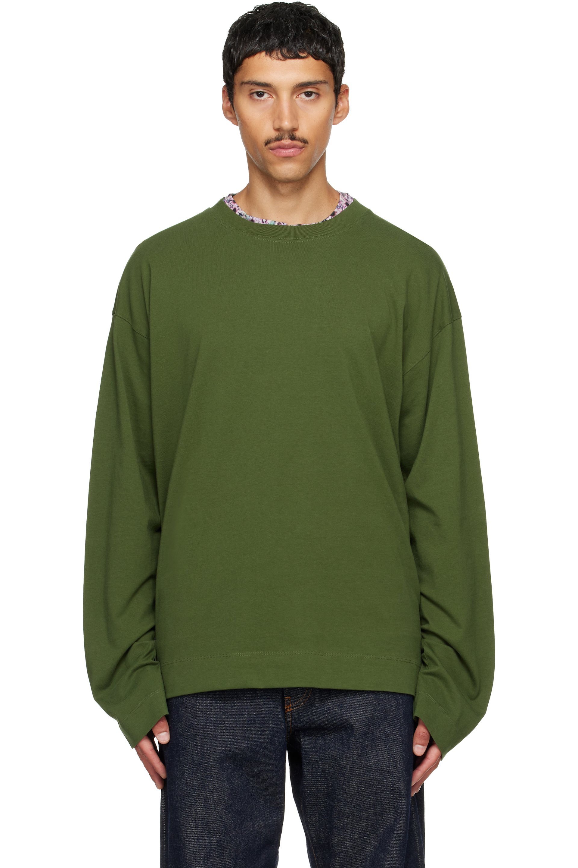 Dries Van Noten - Green Long Sleeve Cotton T-shirt