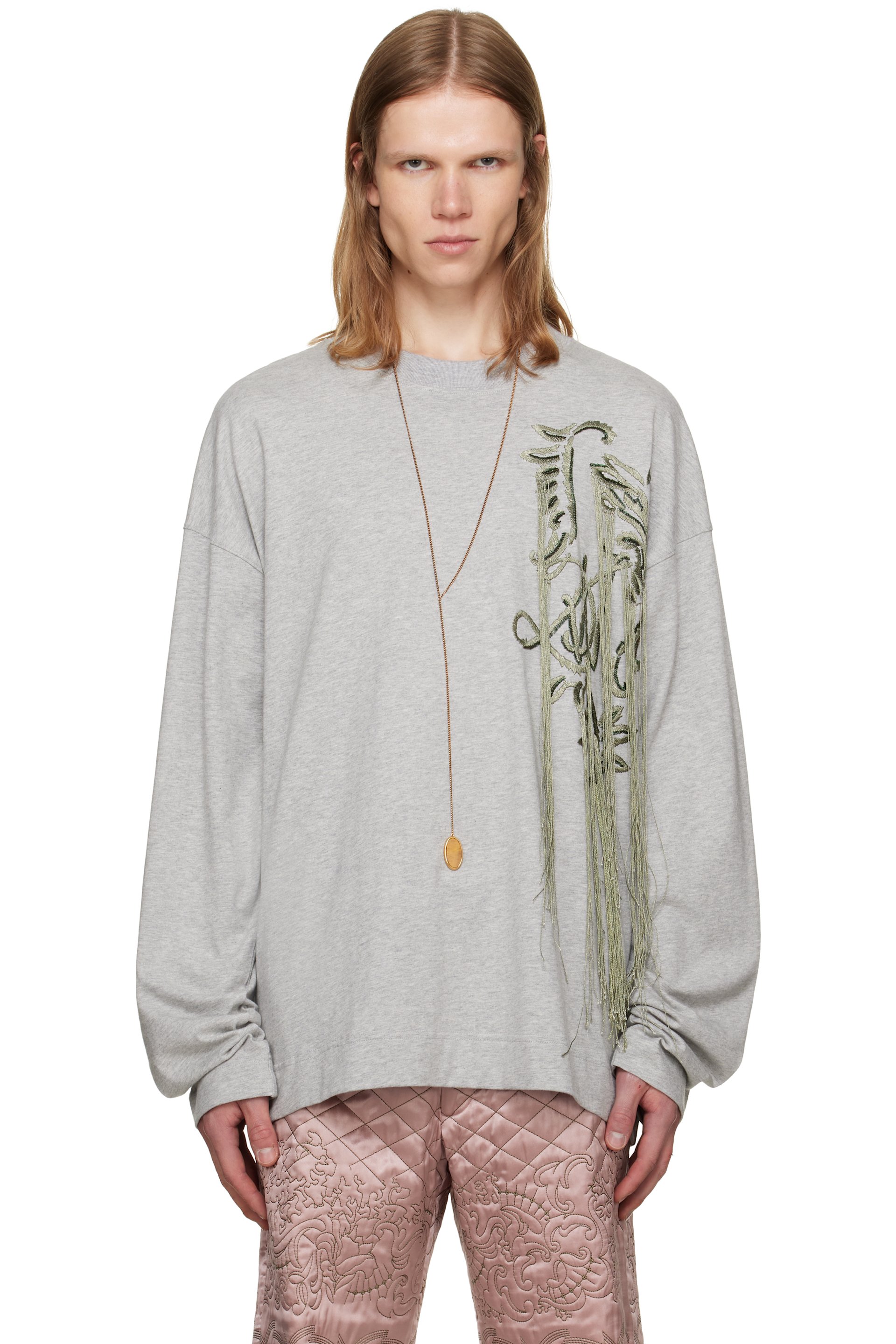 Dries Van Noten - T-shirt gris à broderie