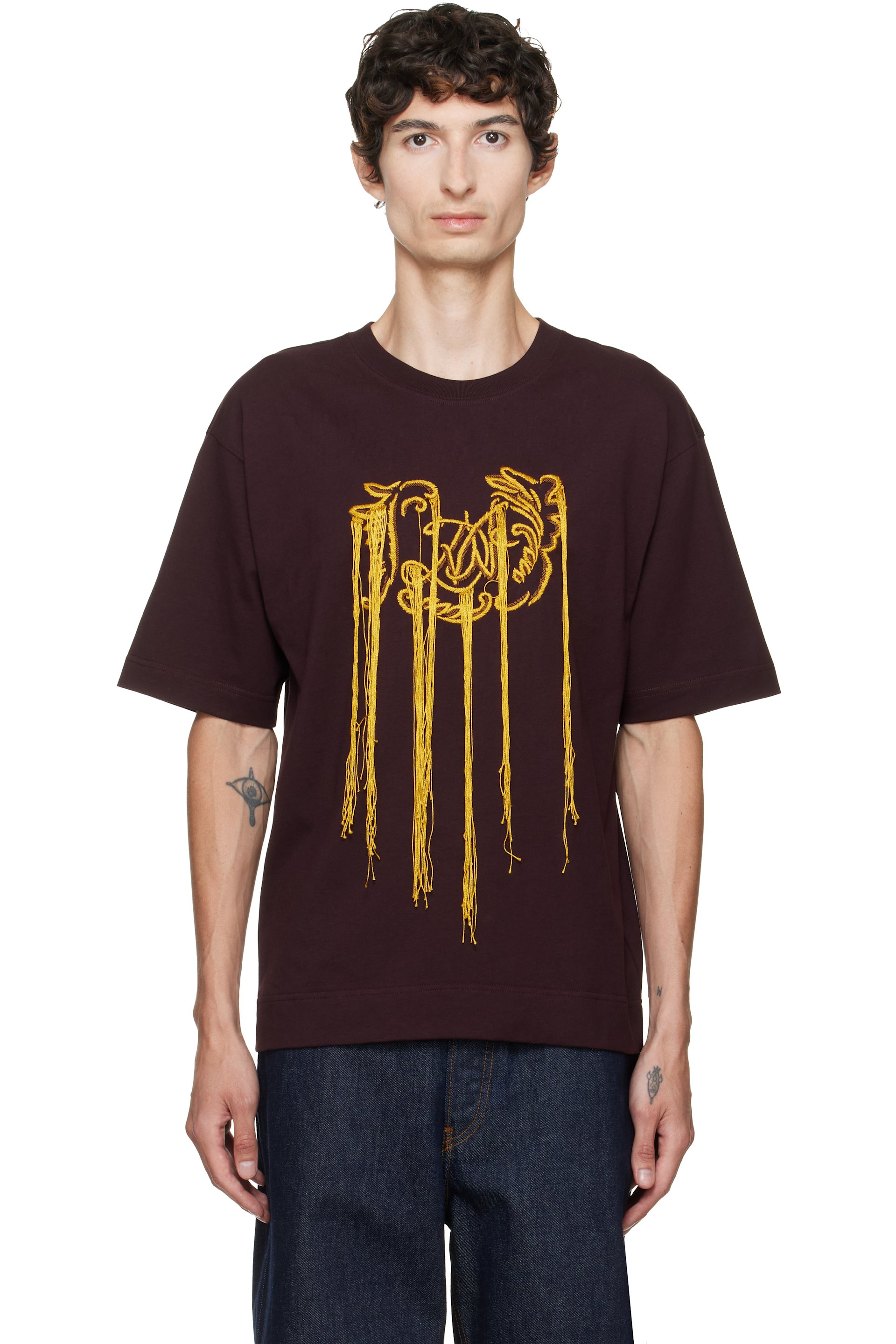 Dries Van Noten - Burgundy Fringed T-shirt