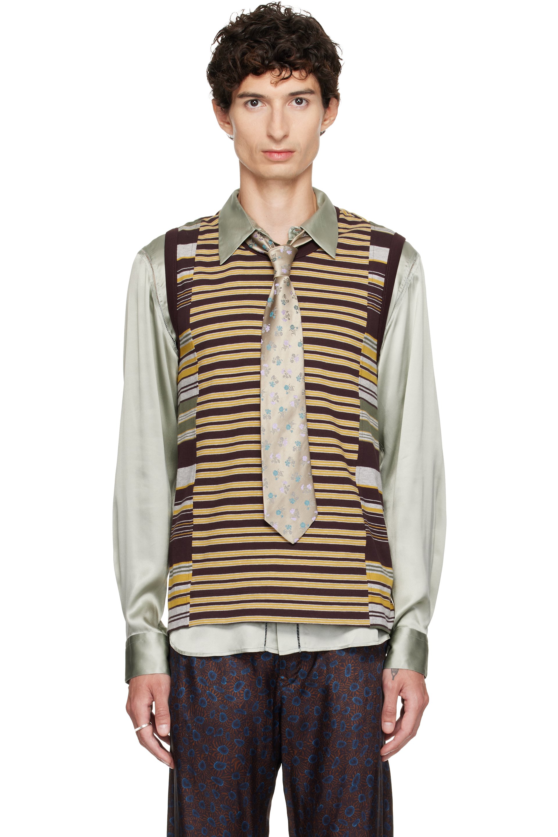 Dries Van Noten - Brown & Yellow Striped Cotton Tank Top