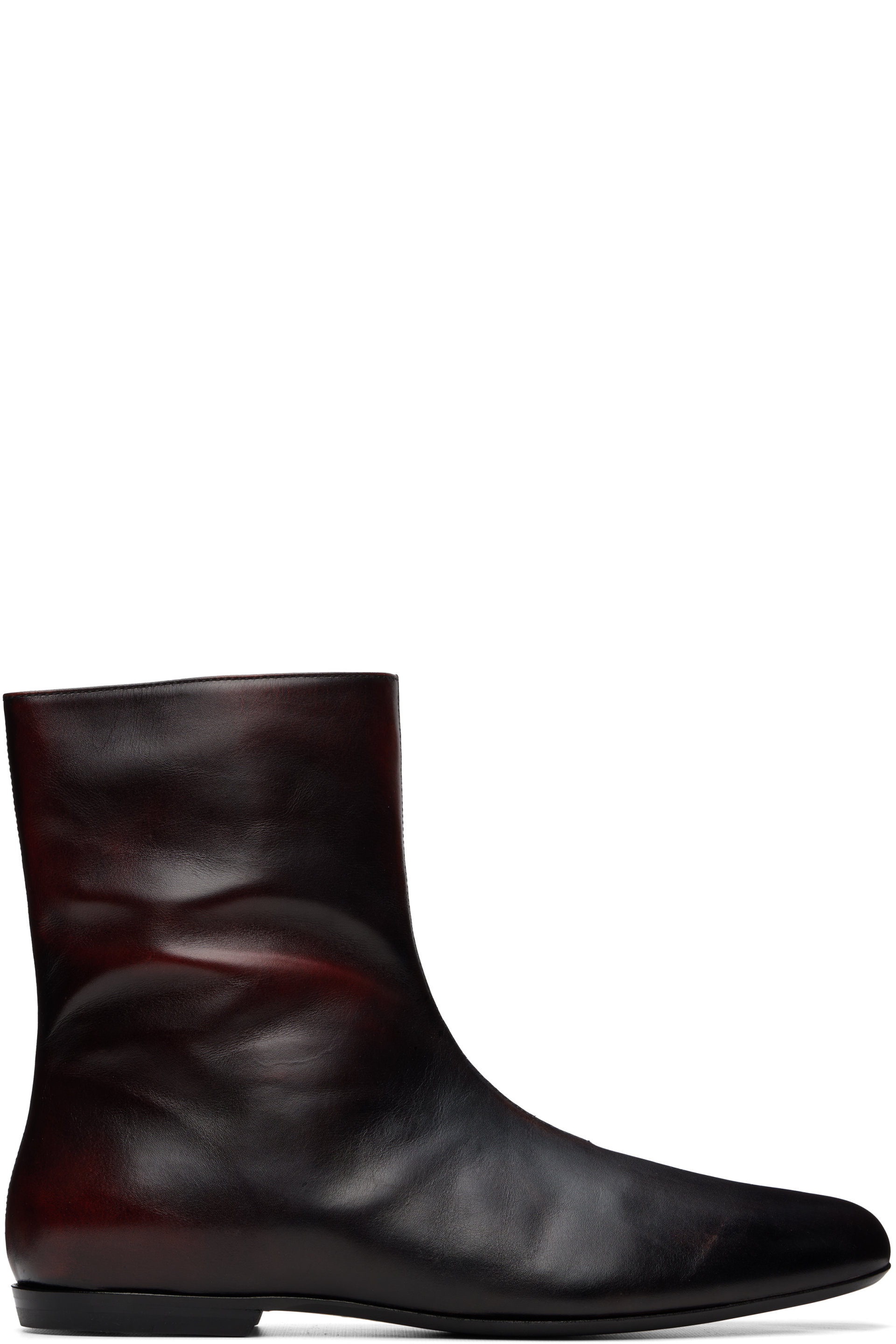 Dries Van Noten - Burgundy Leather Sock Boots