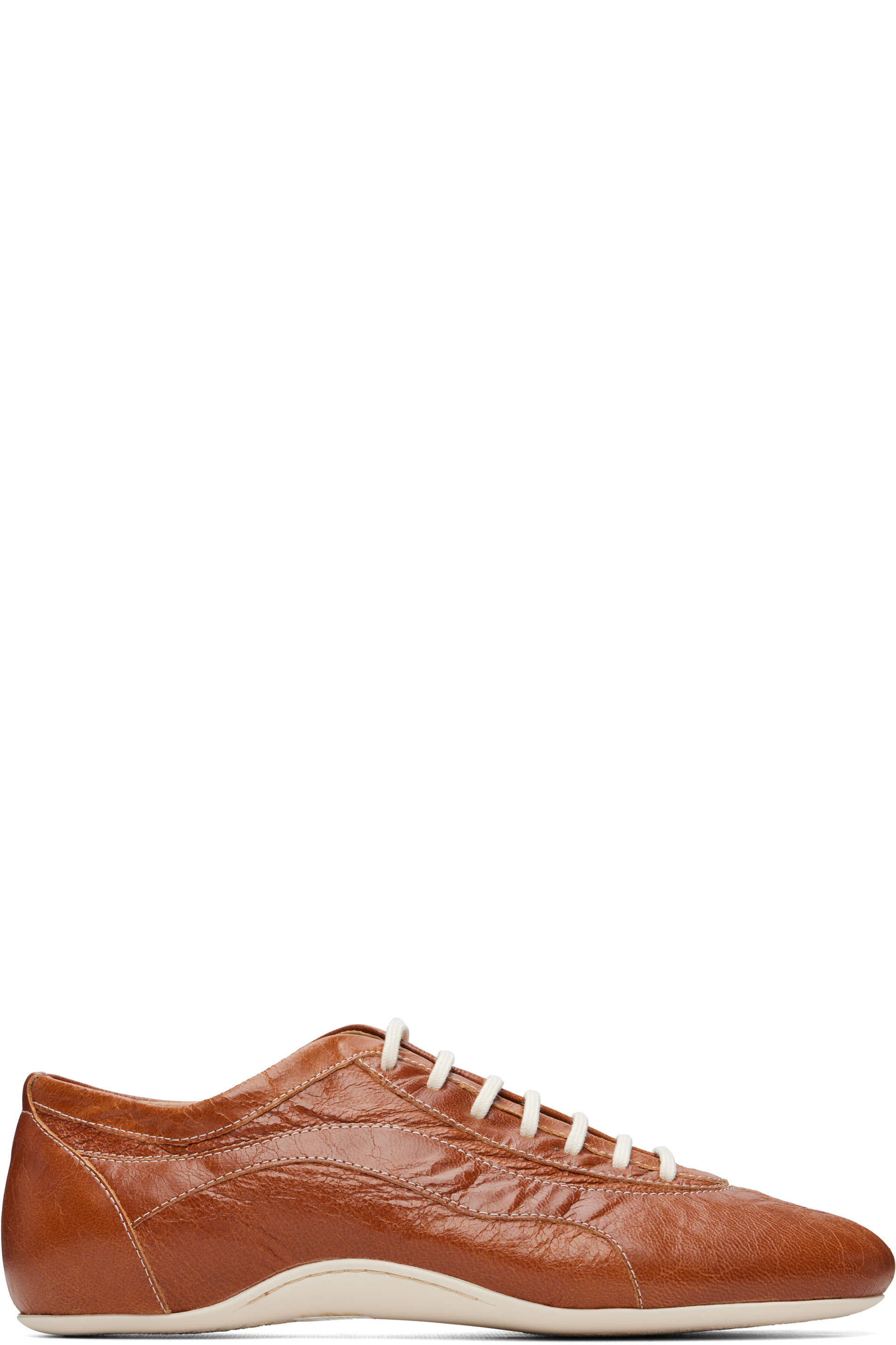 Dries Van Noten - Baskets de style ballerine brun clair en cuir