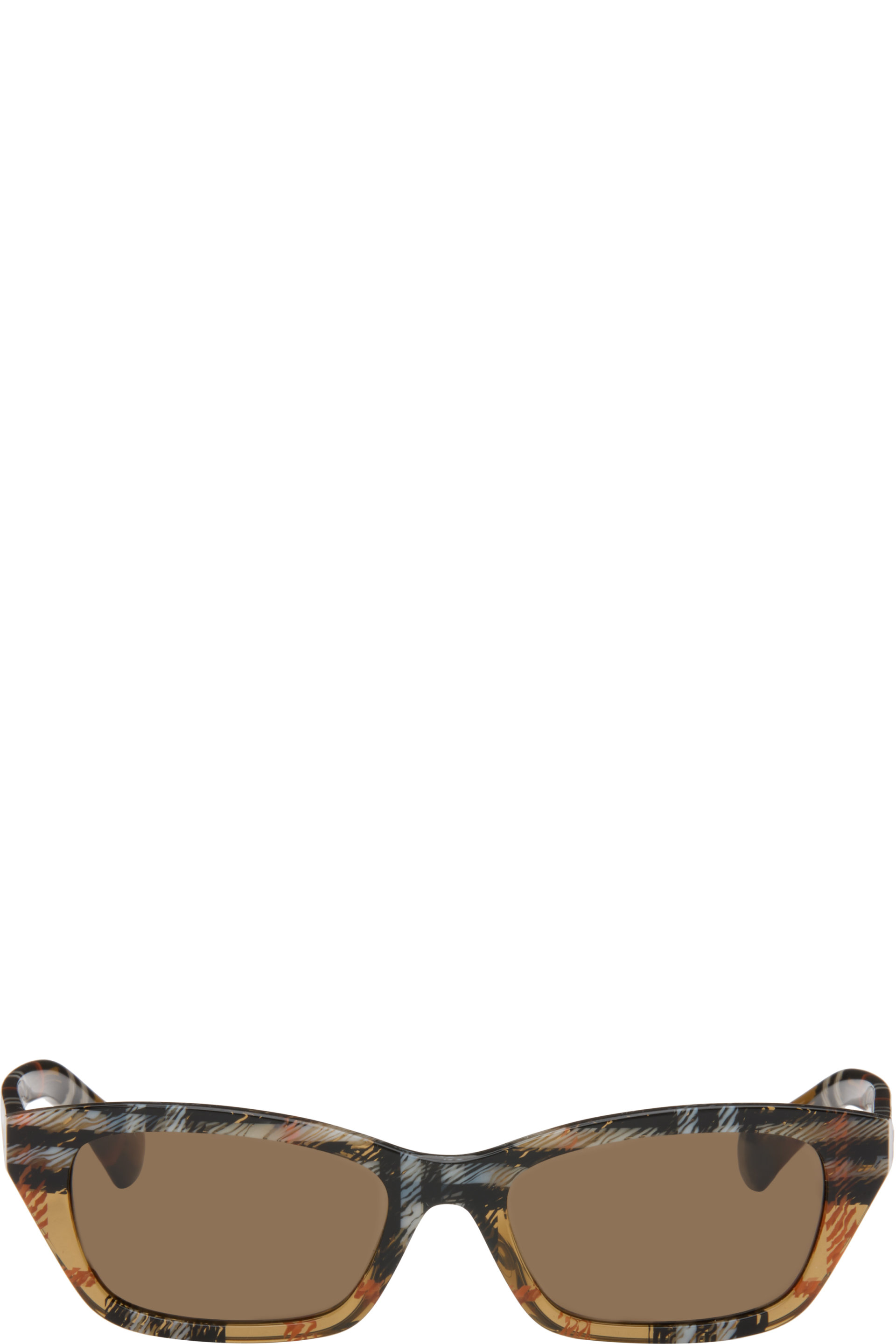 Burberry - Brown Check Rectangle Sunglasses