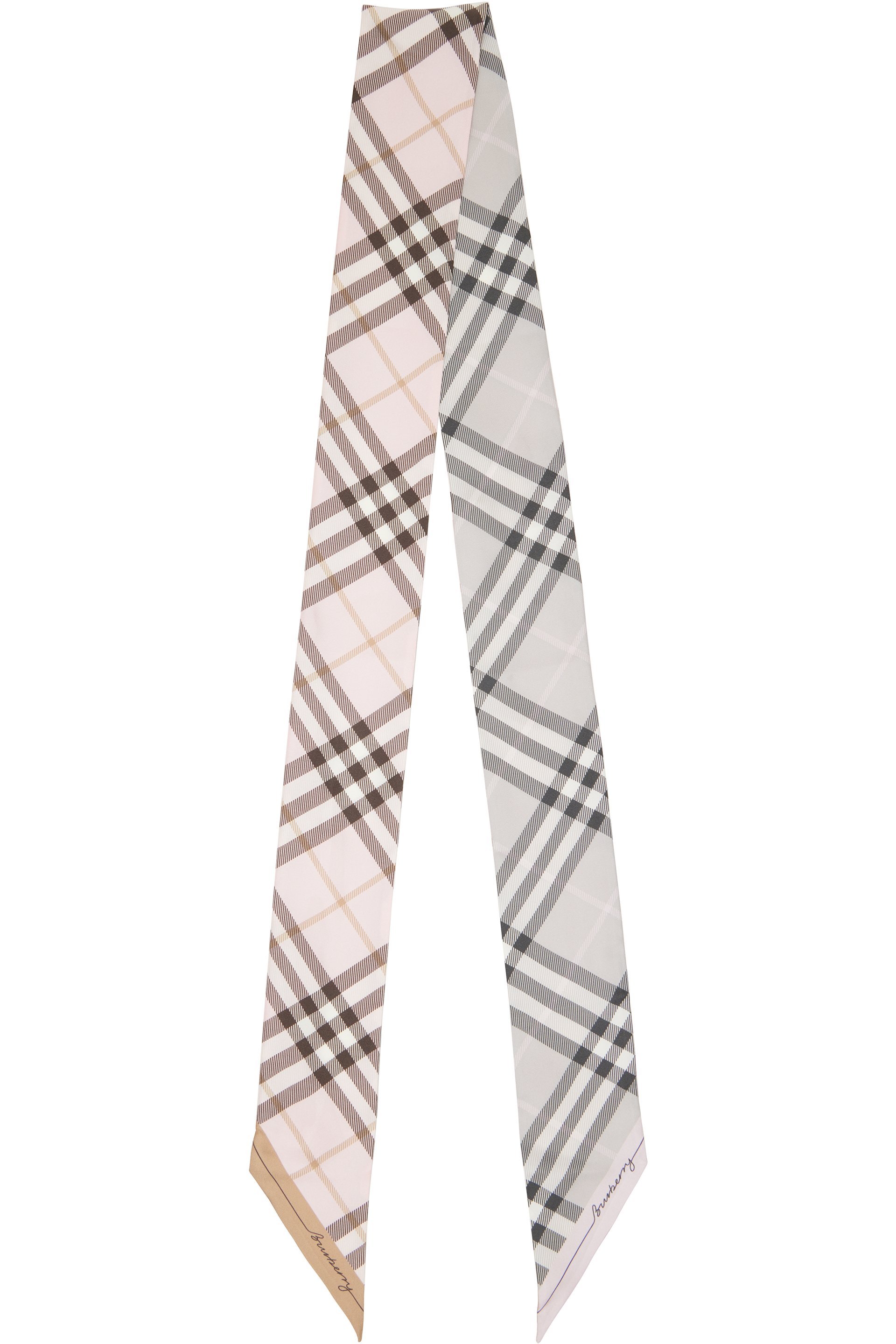 Burberry - Pink & Gray Contrast Check Silk Skinny Scarf
