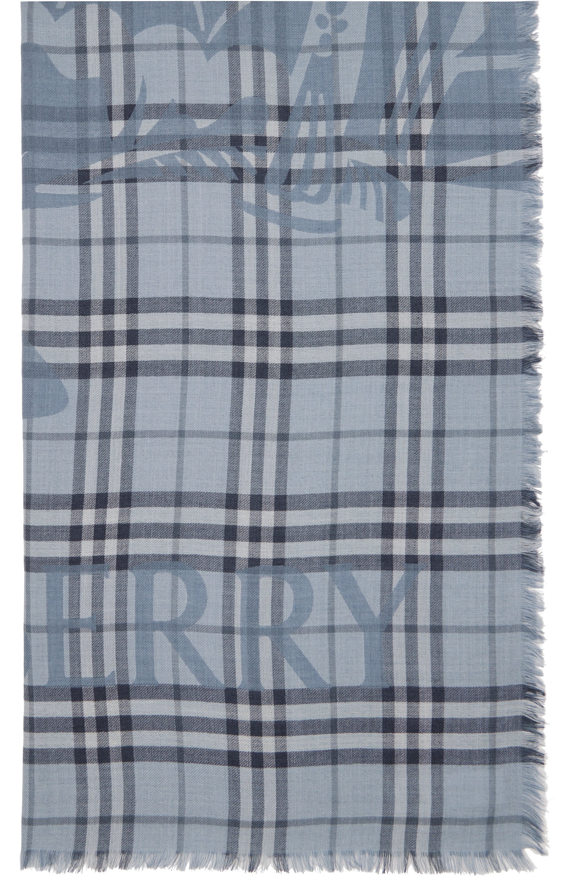 Burberry - Blue Wide Knight Check Wool Silk Scarf