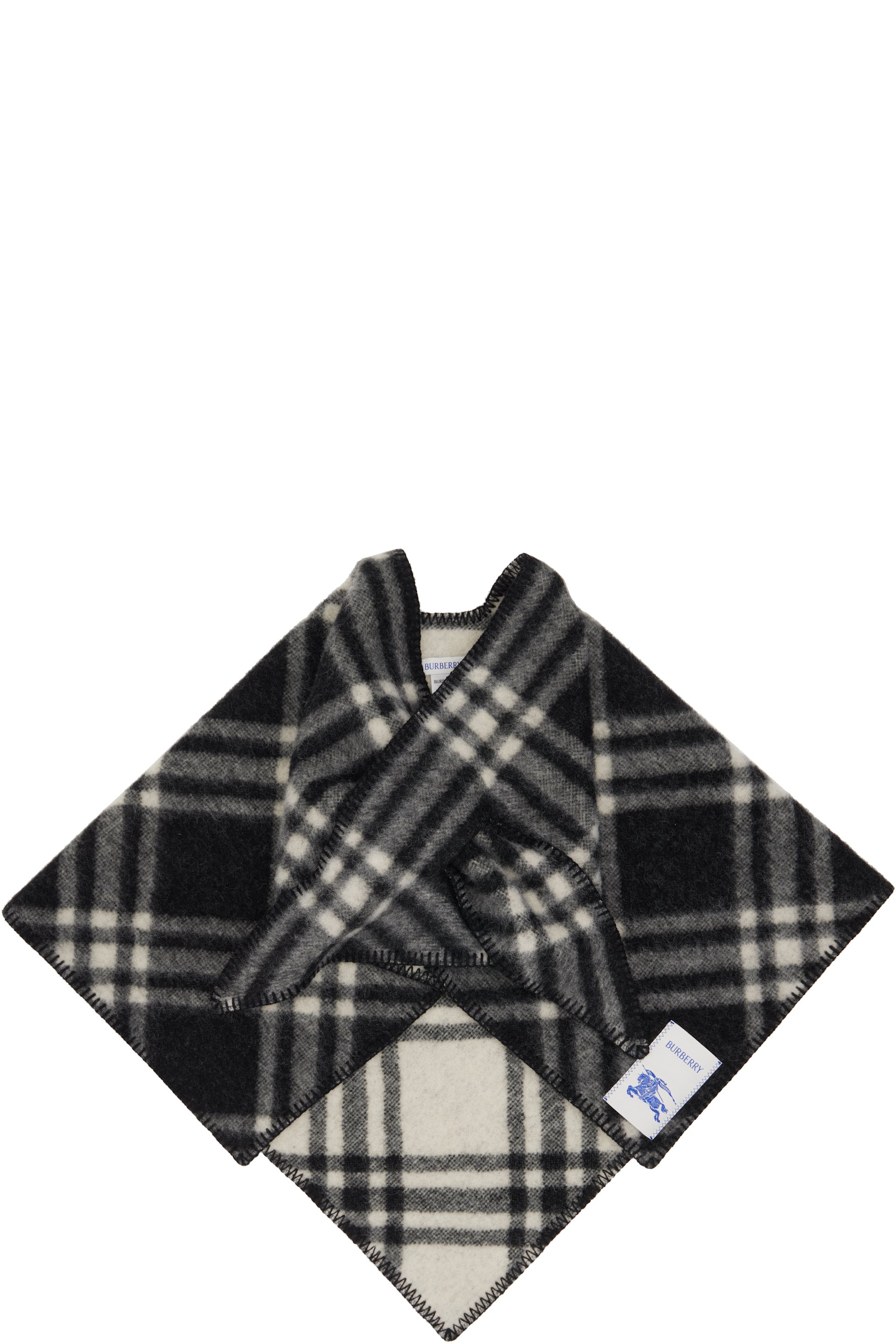 Burberry - Black & White Check Wool Capelet Scarf