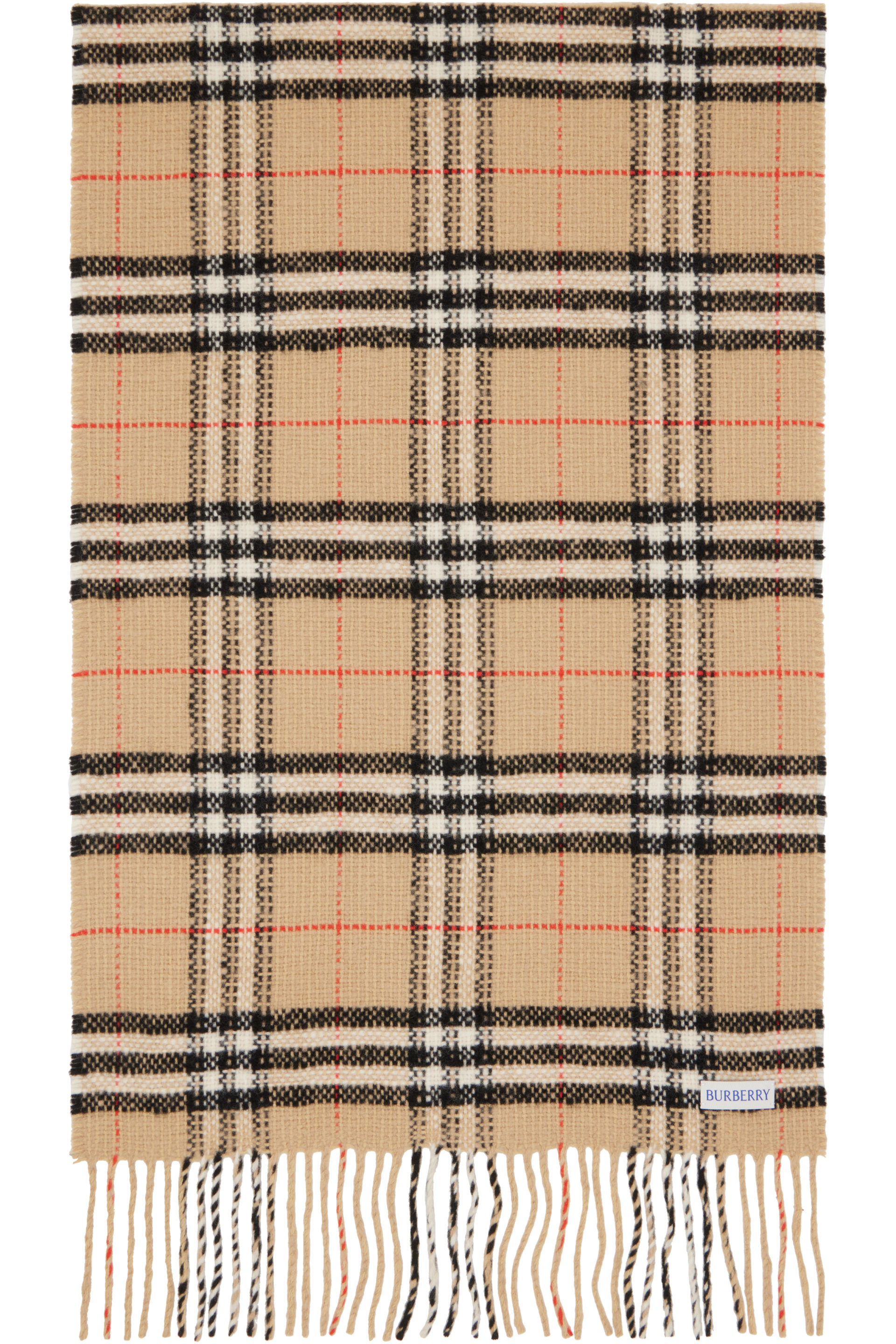 Burberry - Beige Check Wool Cashmere Scarf