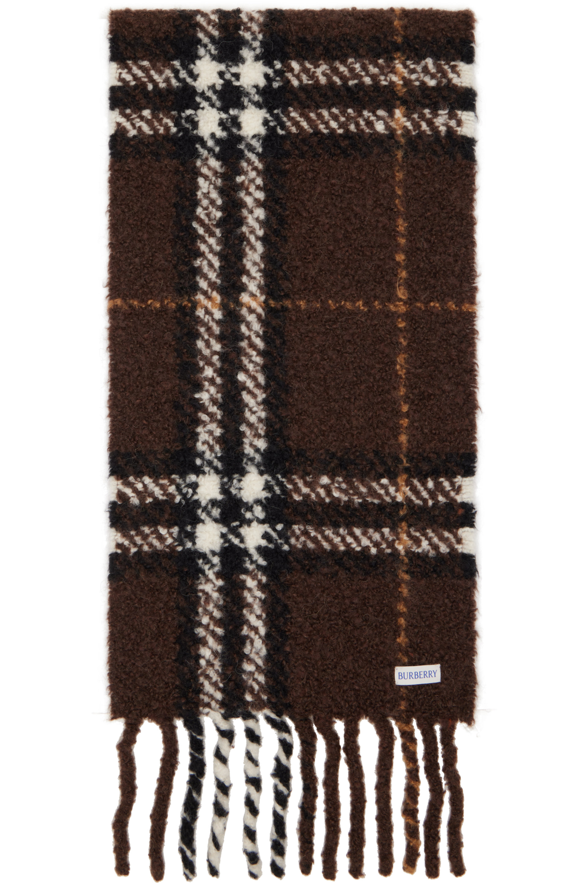 Burberry - Brown Check Alpaca Wool Blend Bouclé Scarf