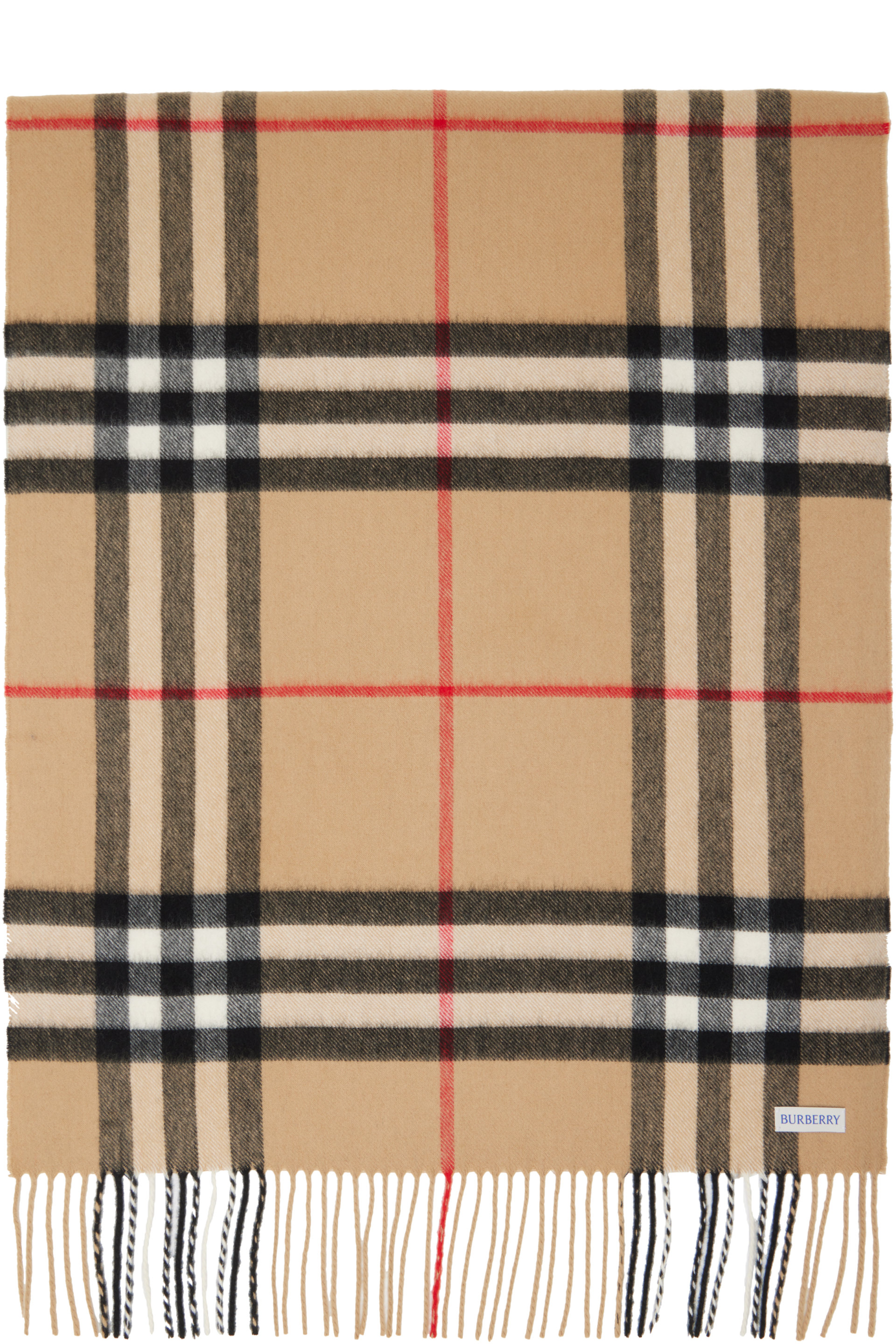 Burberry - Écharpe beige en cachemire à grands carreaux
