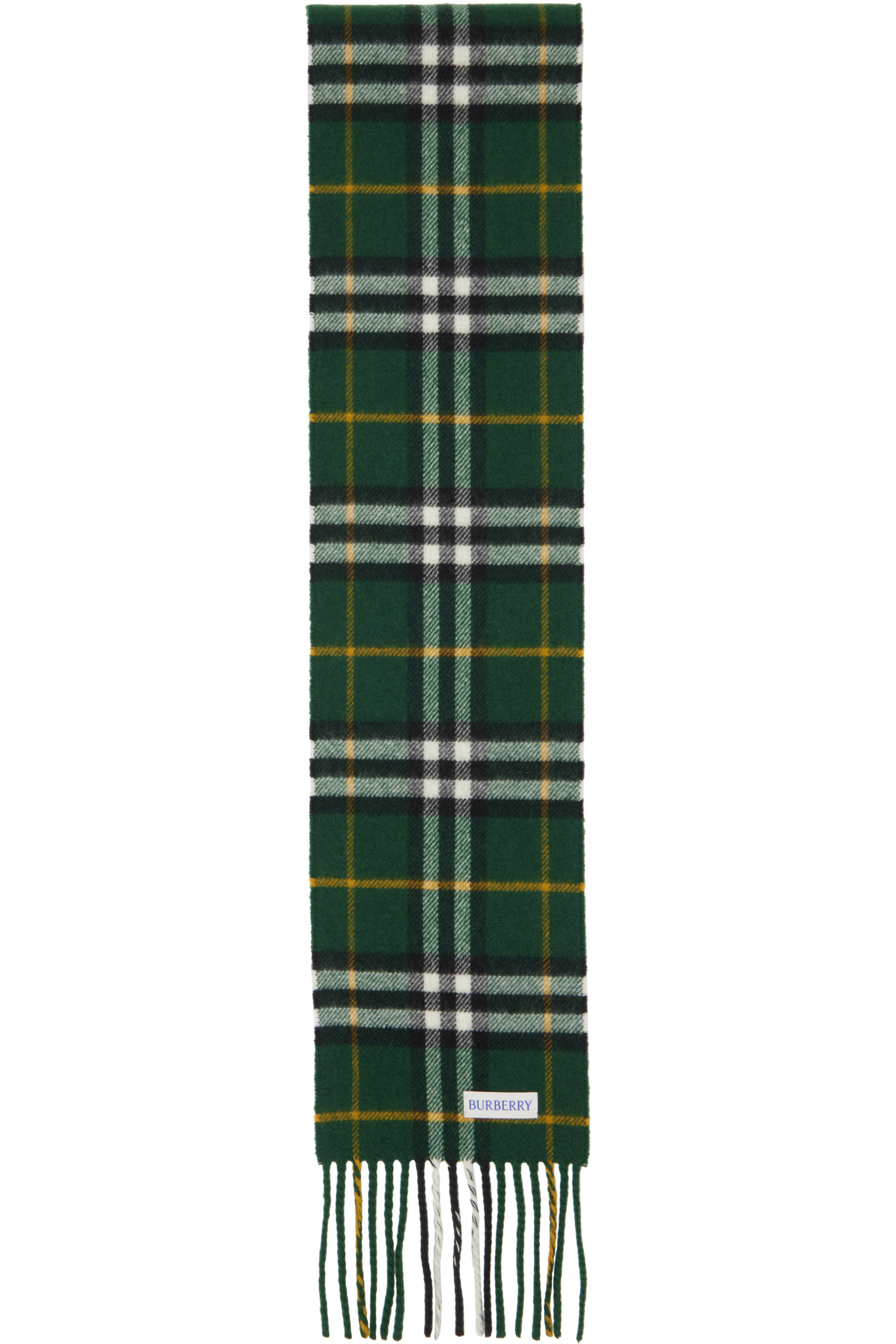Burberry - Foulard étroit vert en cachemire à carreaux