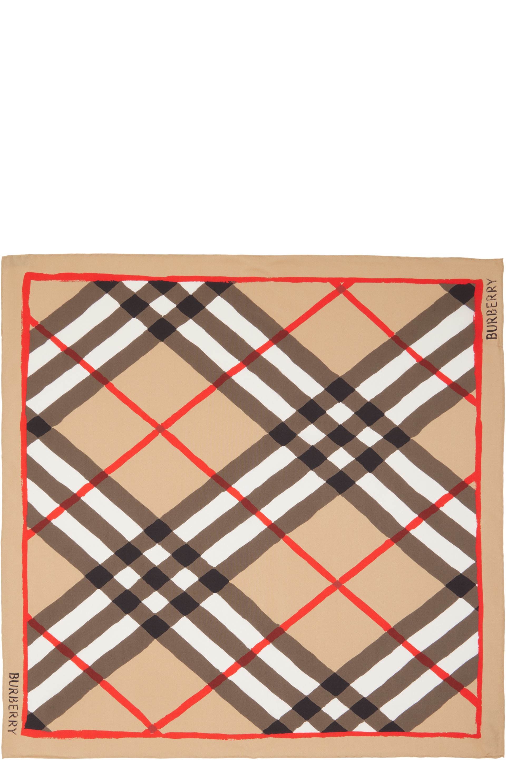 Burberry - Foulard beige en soie à carreaux à effet aquarelle