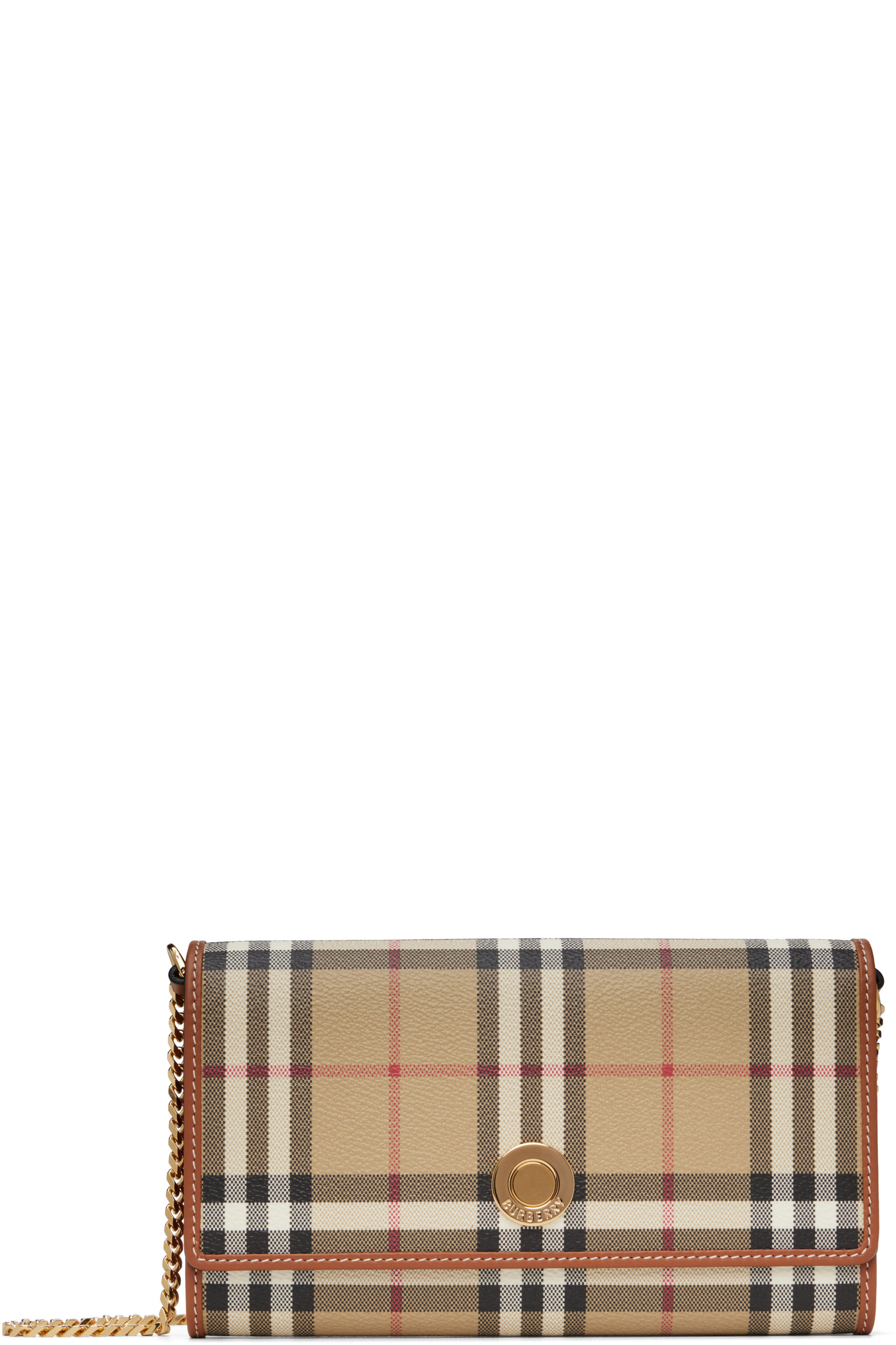 Burberry - Beige Check Chain Strap Wallet Bag