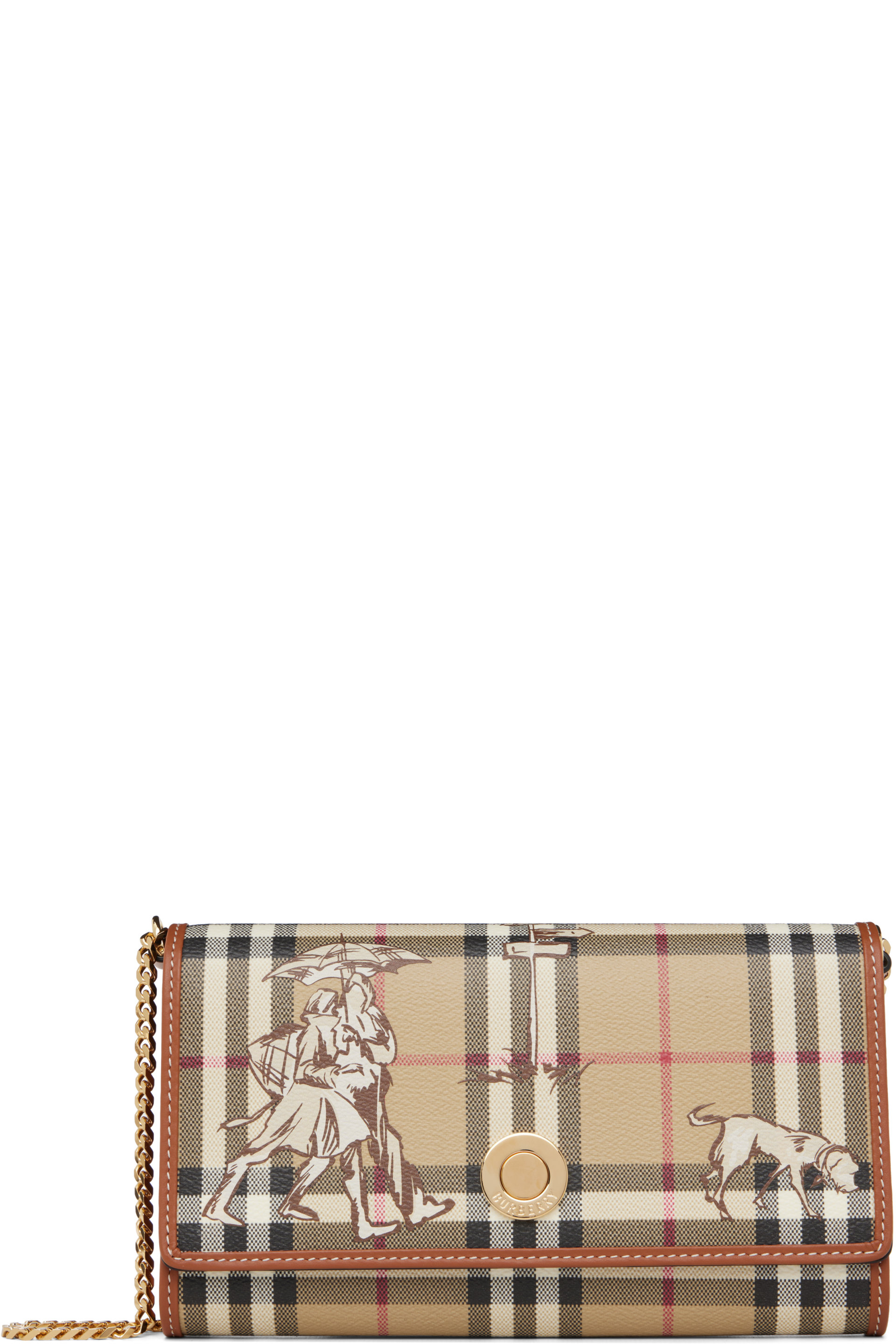 Burberry - Beige Check Mates Chain Strap Wallet Bag