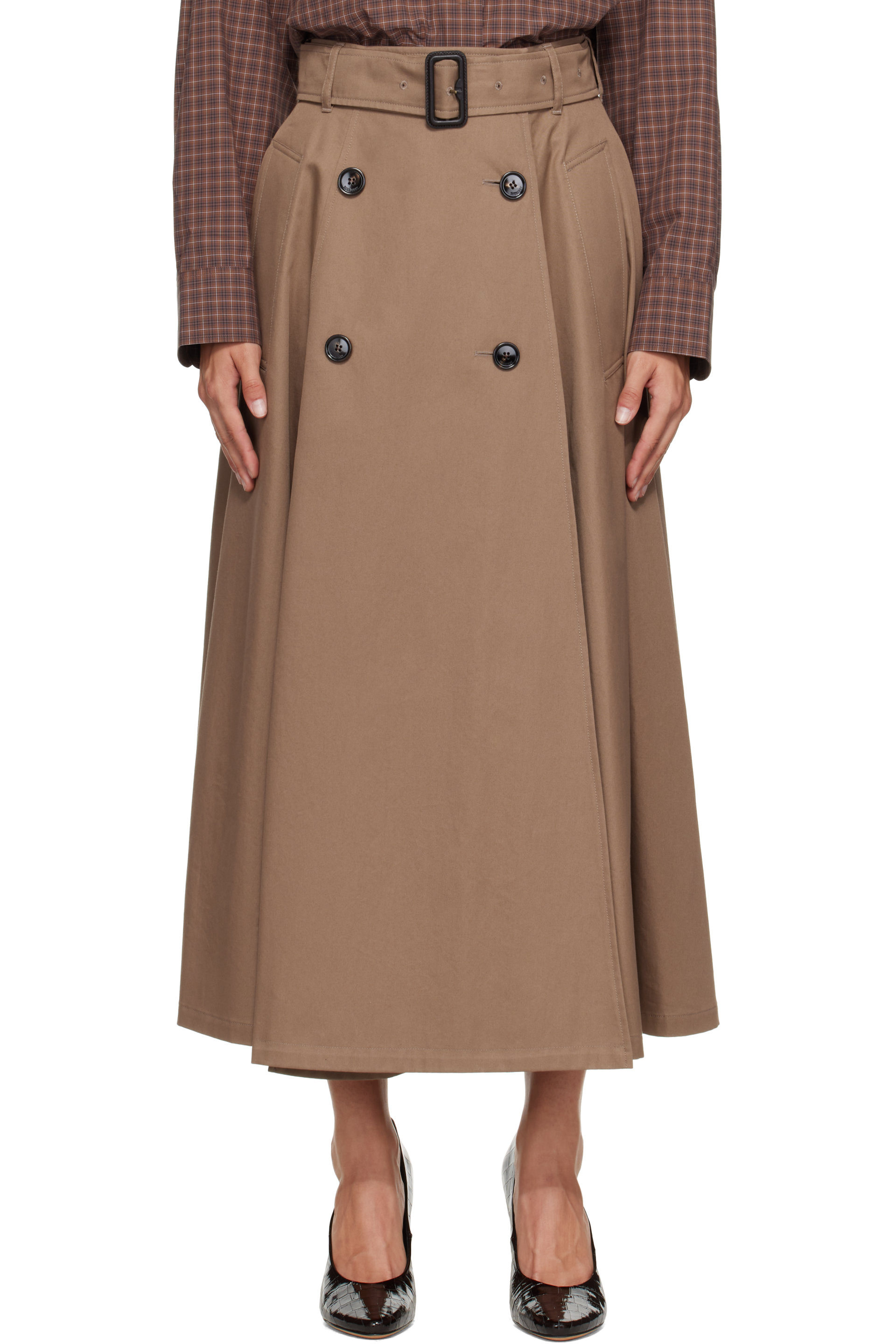Burberry - Brown Gabardine Trench Midi Skirt