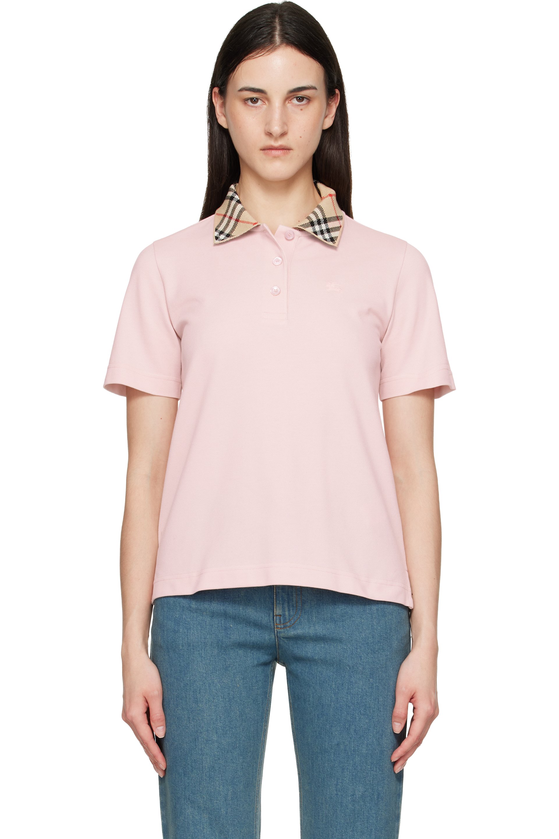 Burberry - Polo rose à col à carreaux