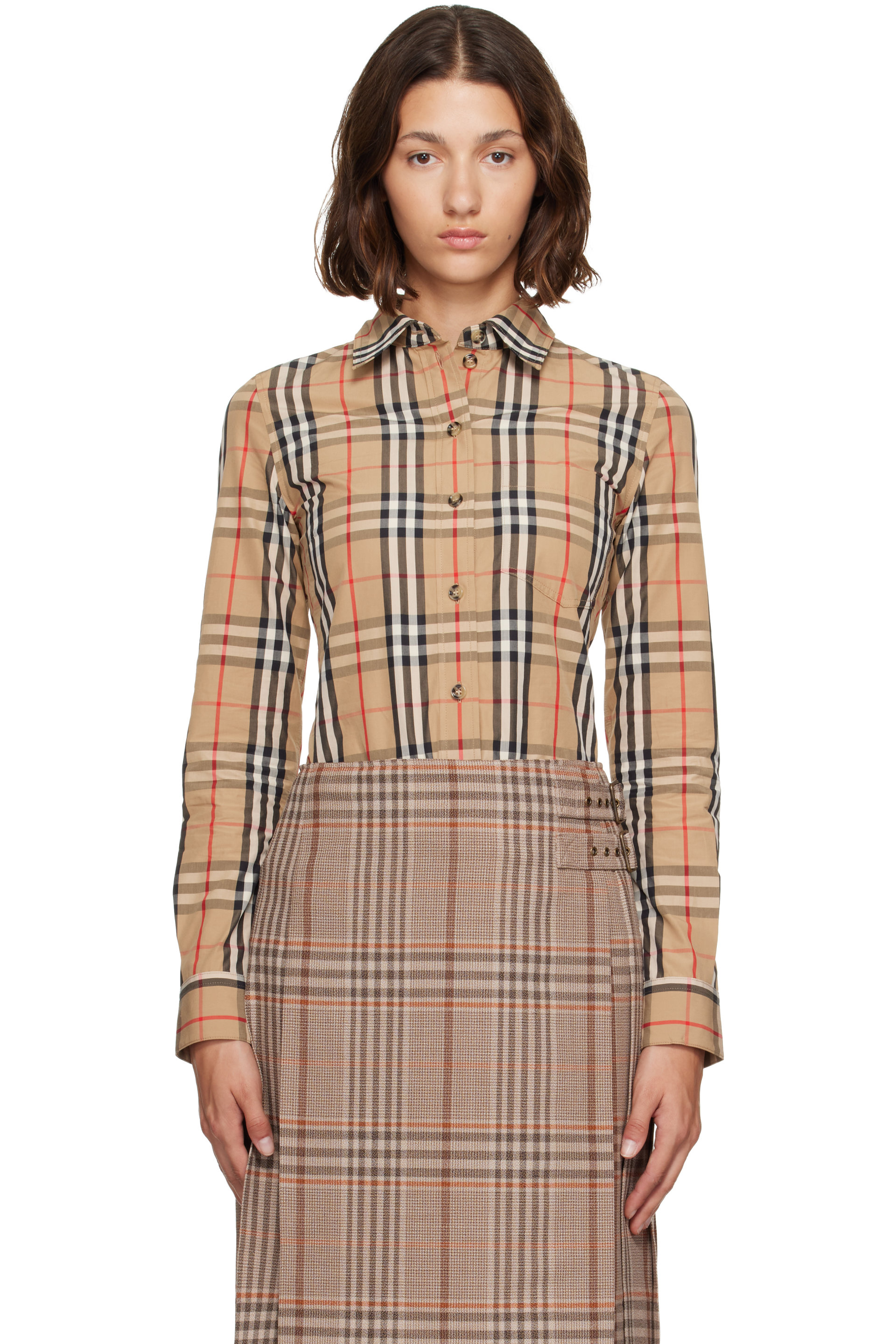 Burberry - Beige Check Stretch Cotton Shirt