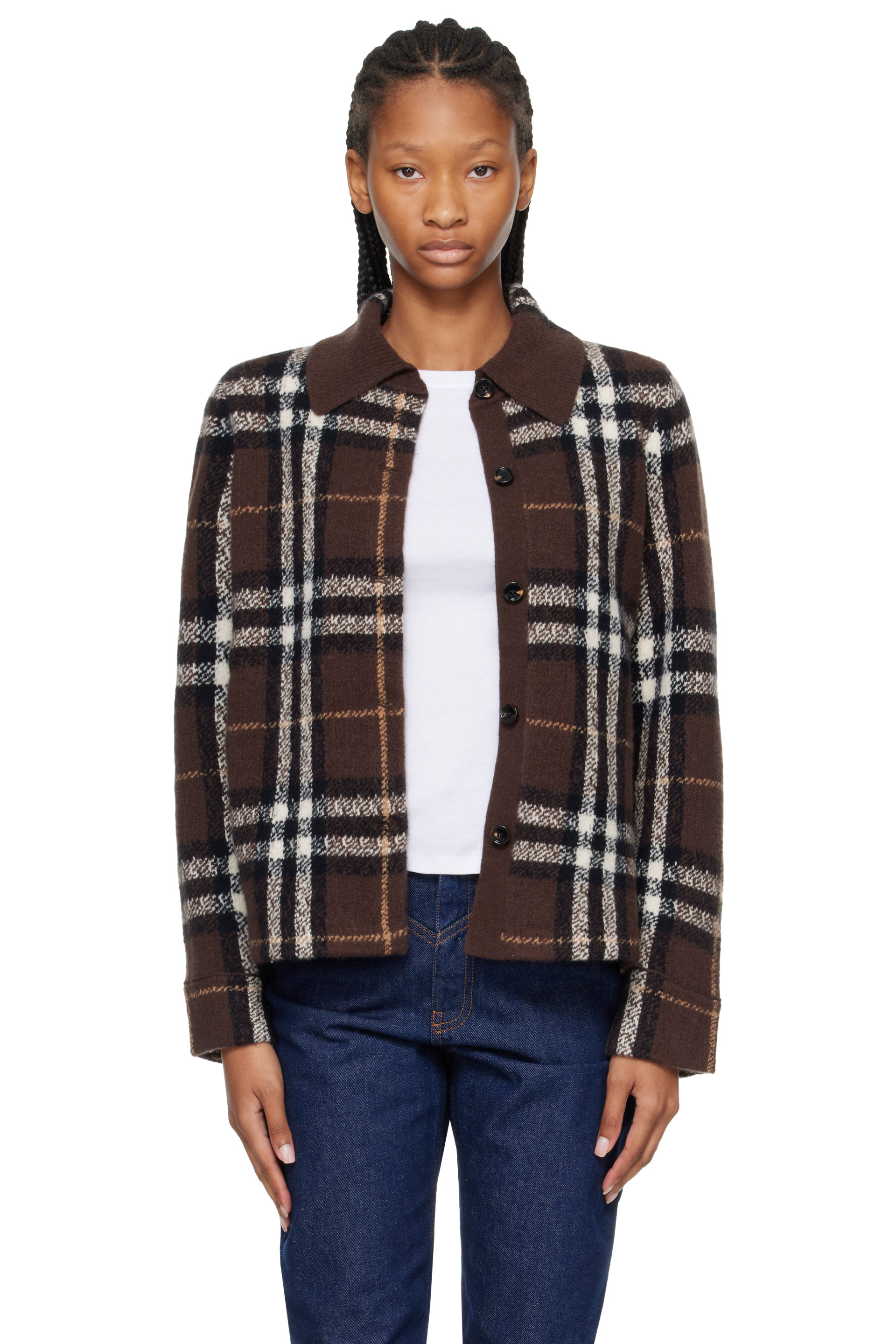 Burberry - Brown Cashmere Check Cardigan