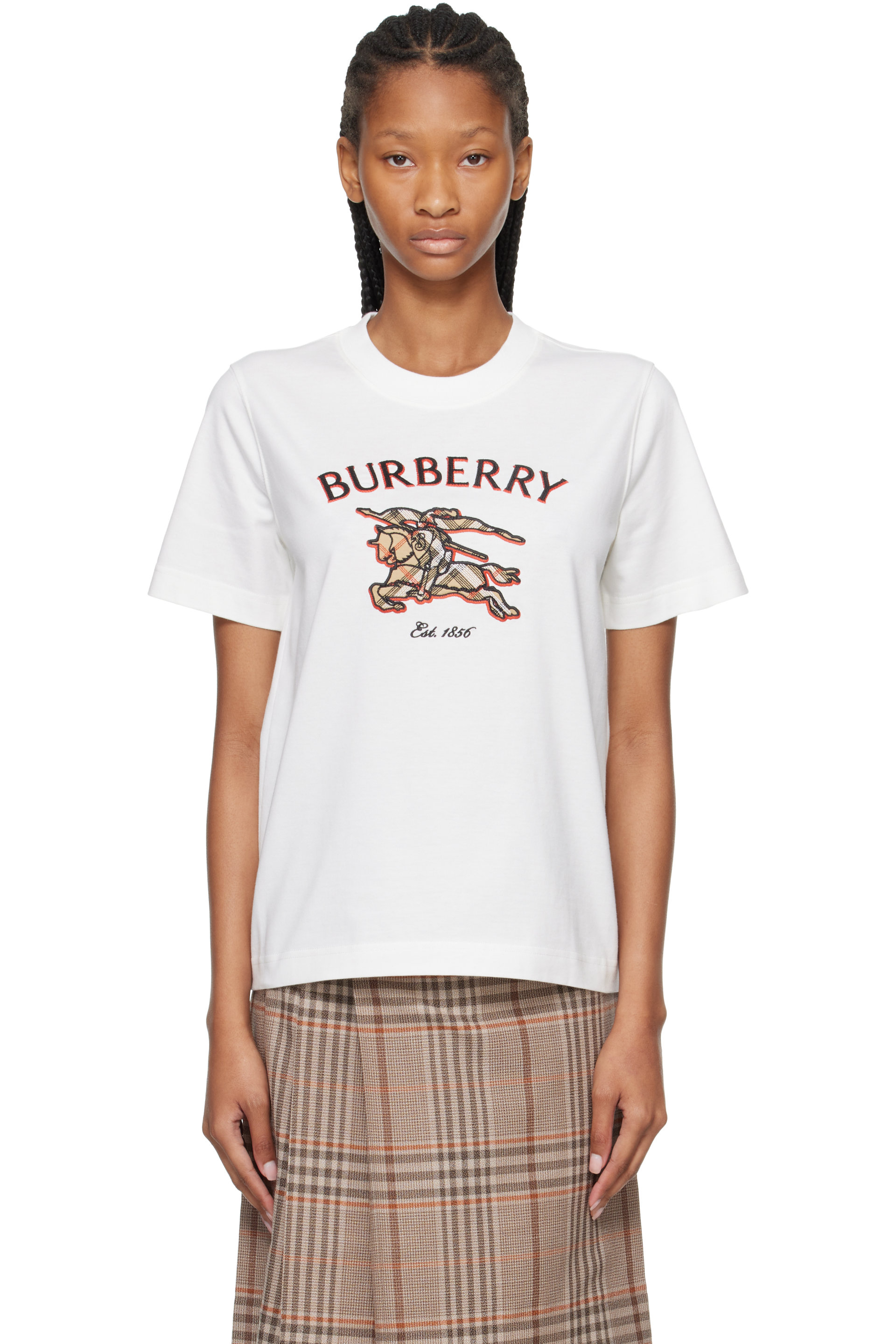 Burberry - White Knight Check Cotton T-shirt