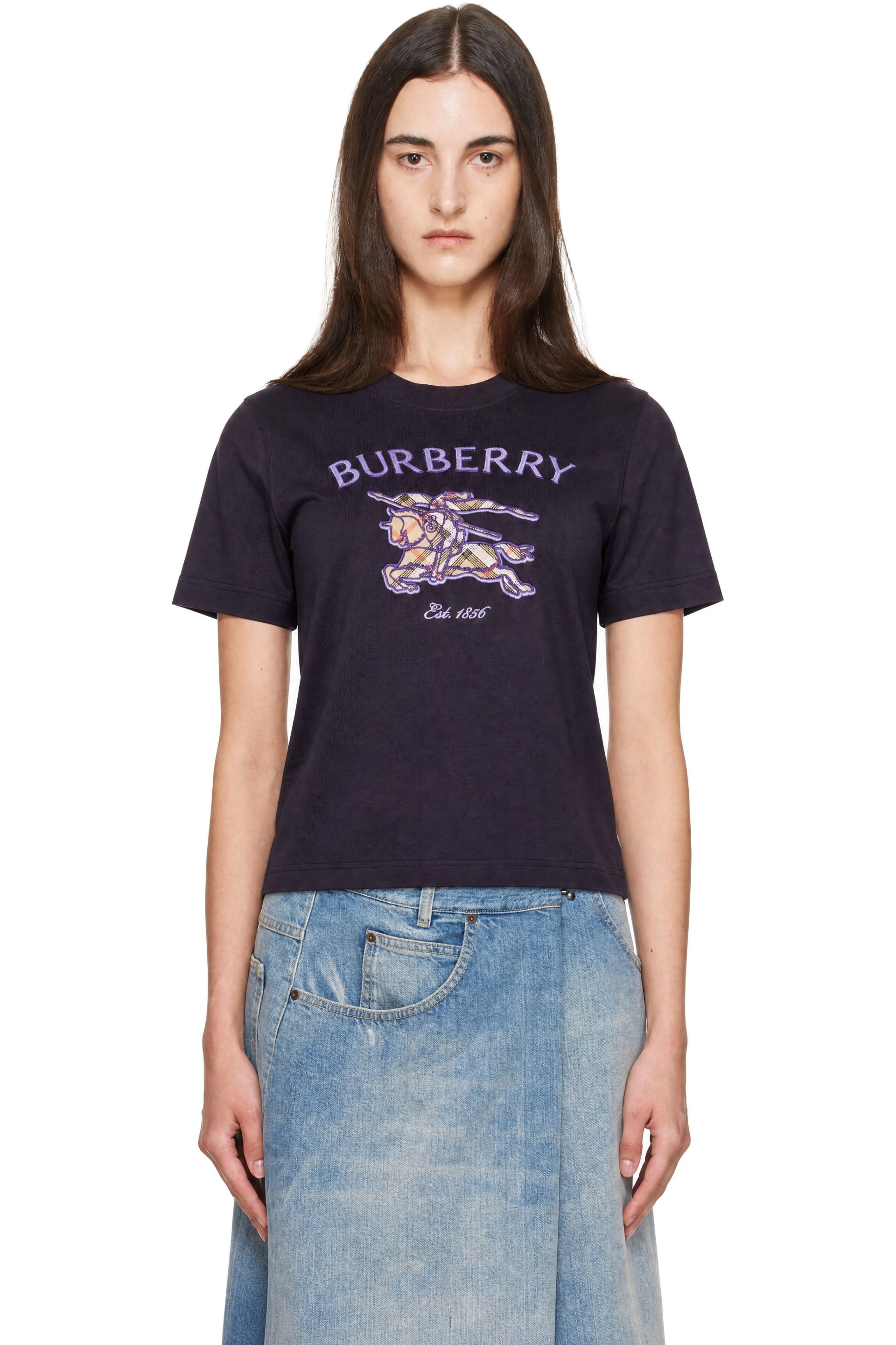 Burberry - Purple Knight Check Cotton T-shirt