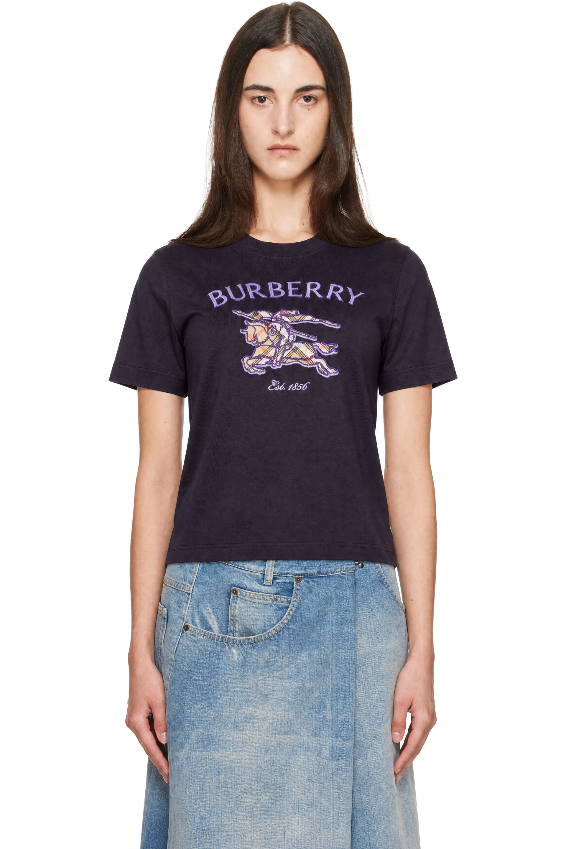 Burberry - Purple Knight Check Cotton T-shirt