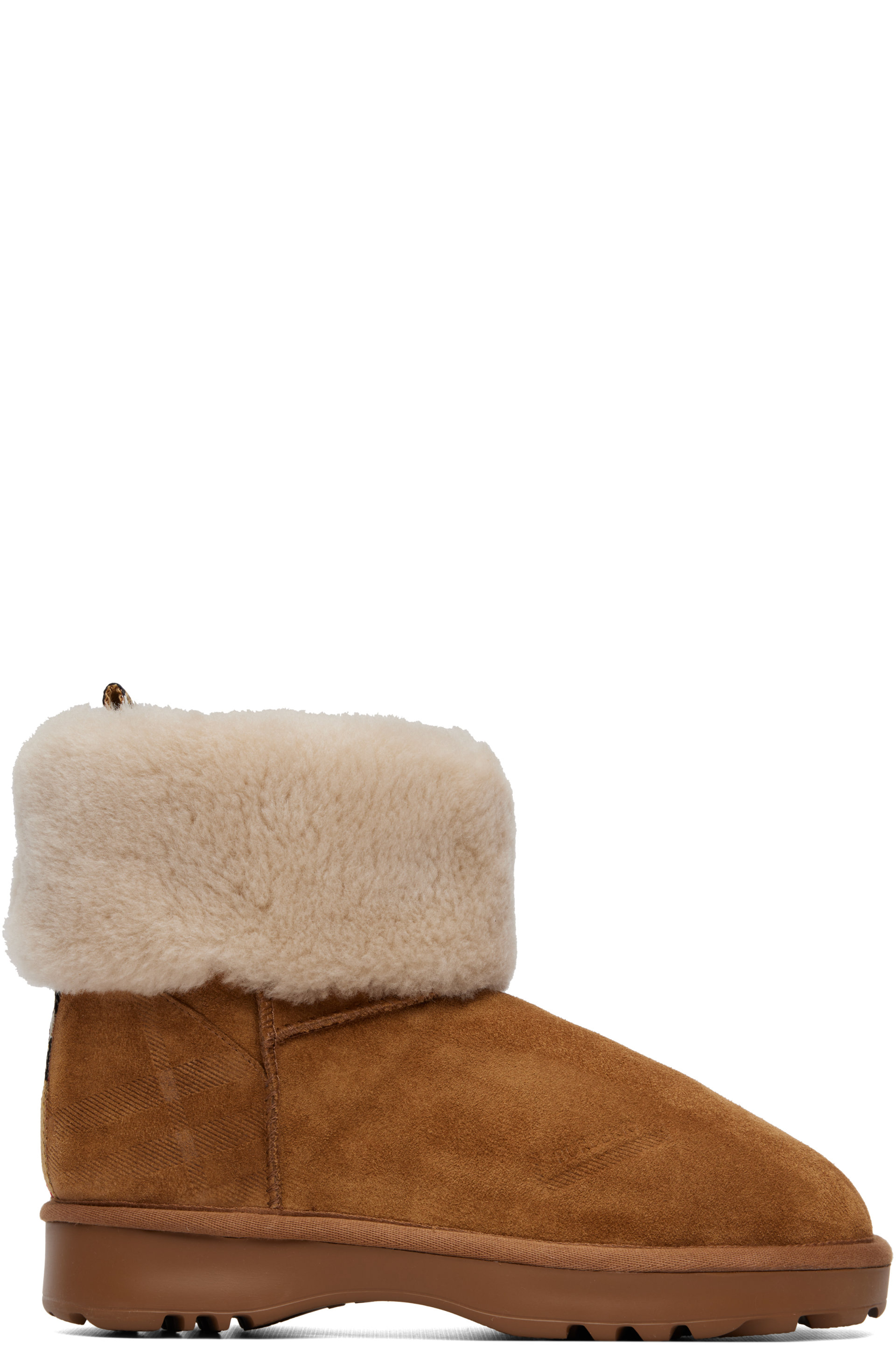 Burberry - Tan Check Shearling Flint Ankle Boots