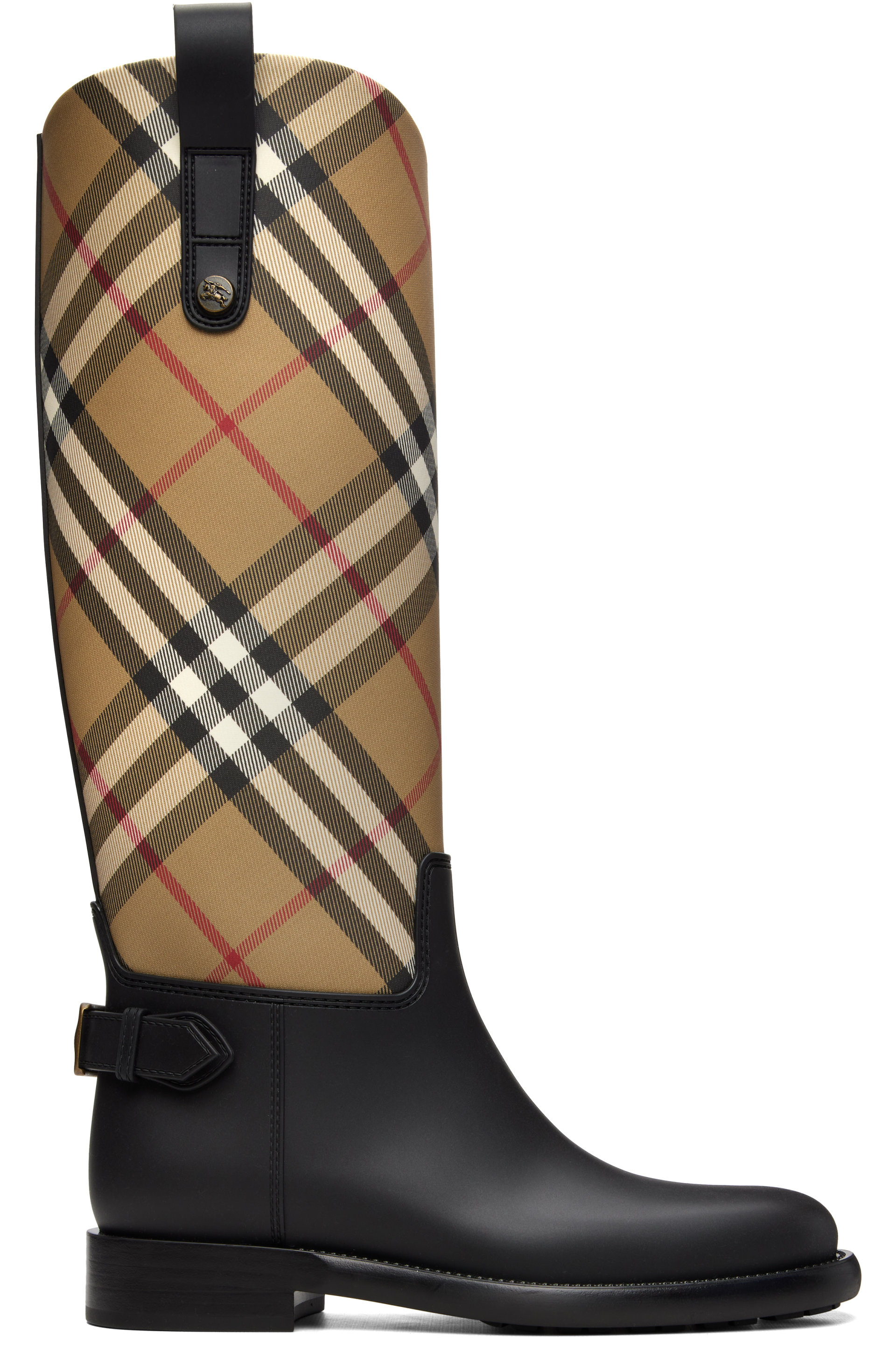 Burberry - Bottes Cavalier beige et noir à carreaux