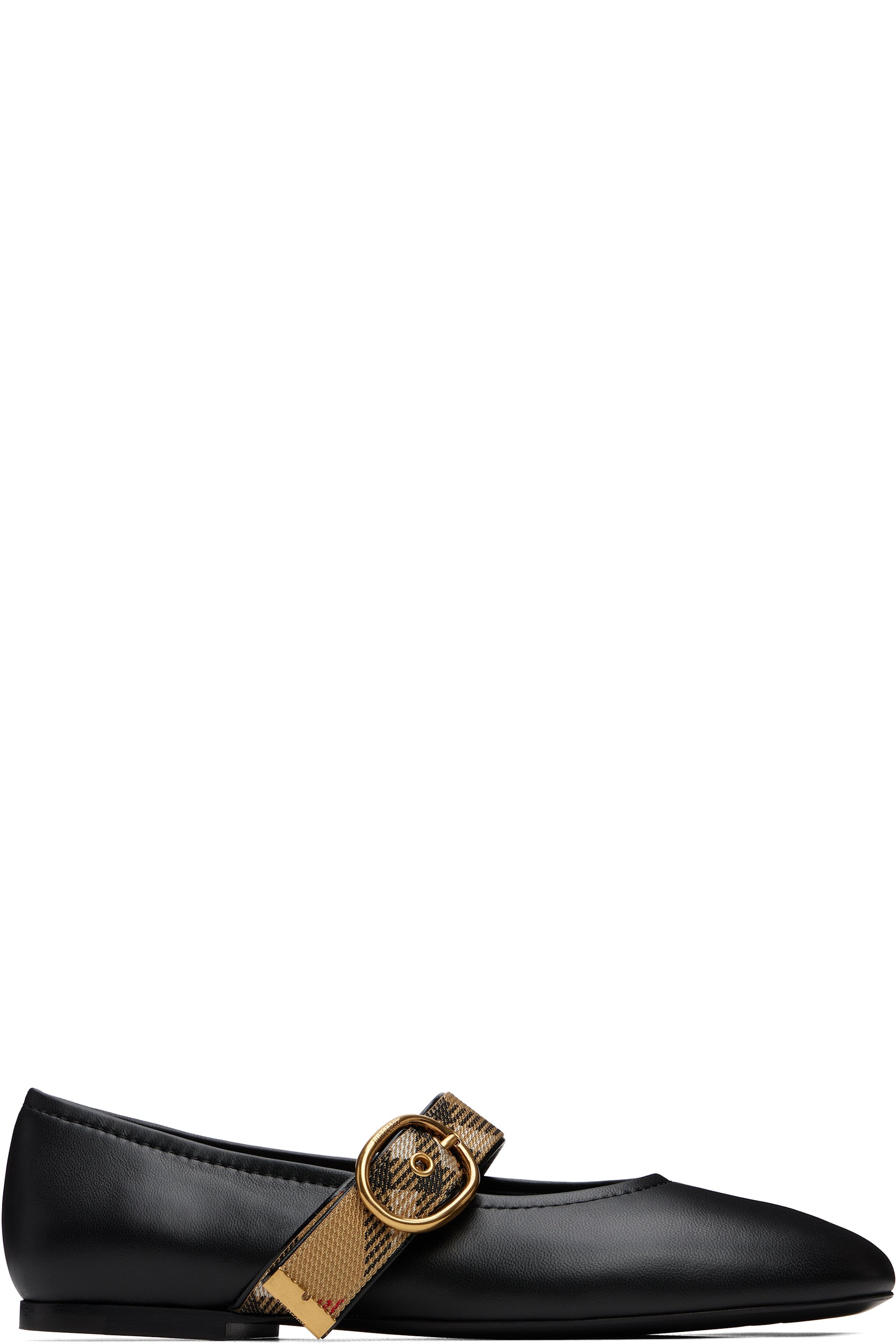 Burberry - Black Check Strap Leather Robin Ballerina Flats