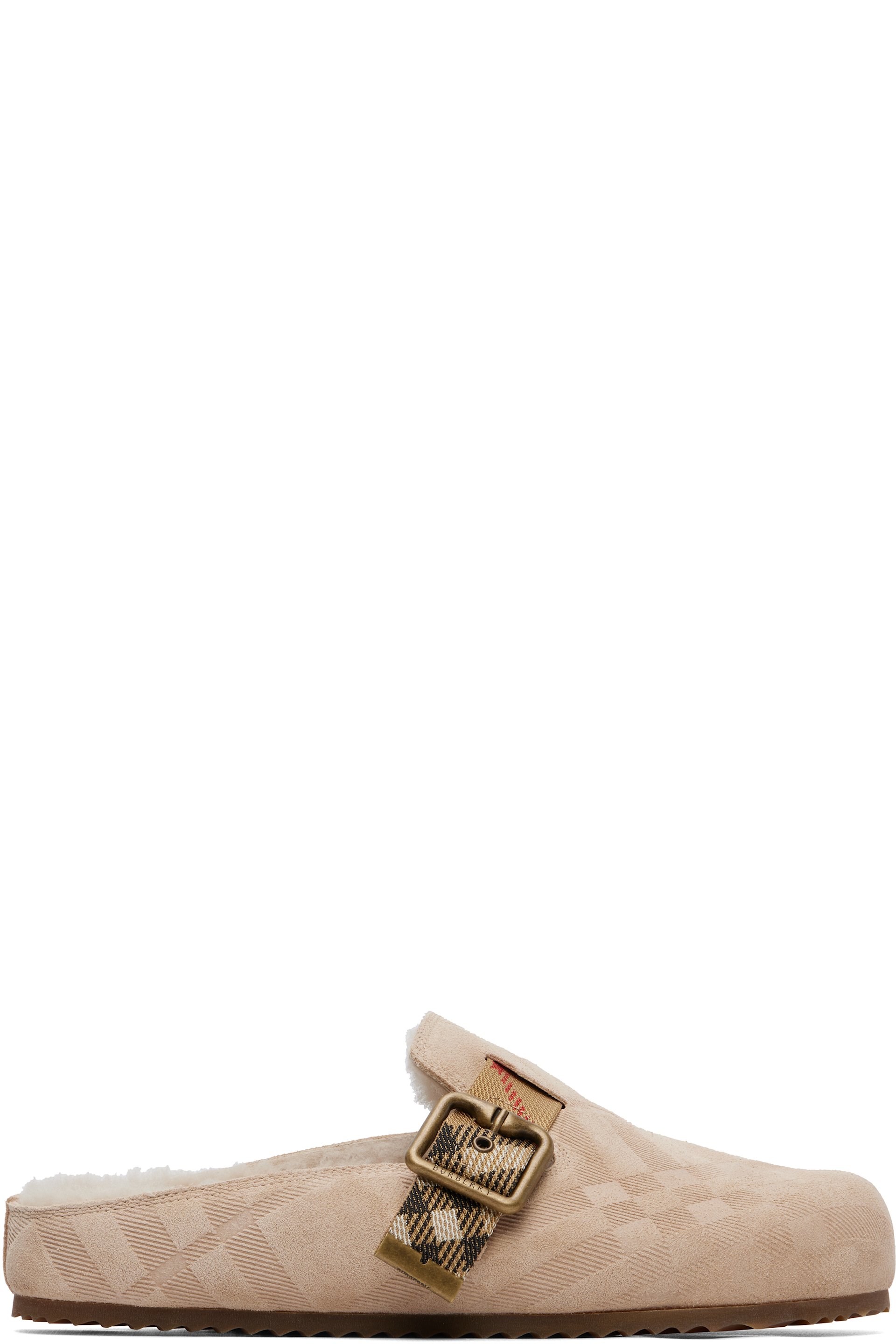 Burberry - 米色 Check Shearling Urchin Clog 穆勒鞋
