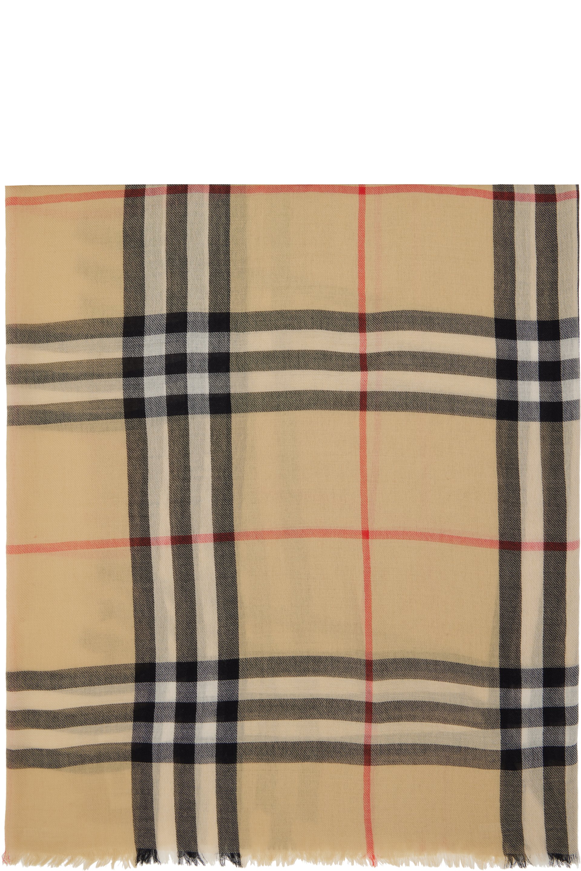 Burberry - Beige Check Wool Scarf