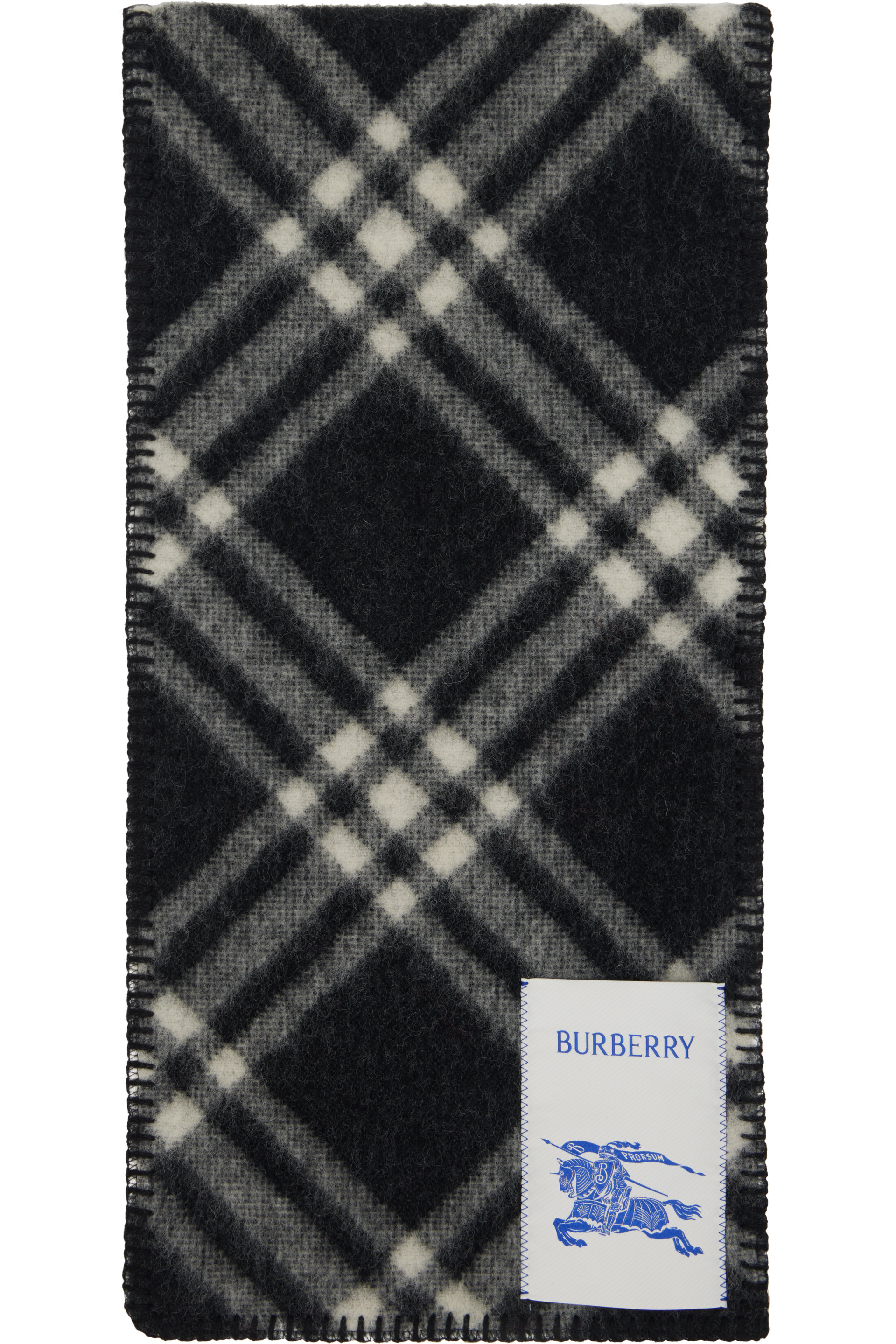 Burberry - ブラック＆オフホワイト チェック ウール マフラー
