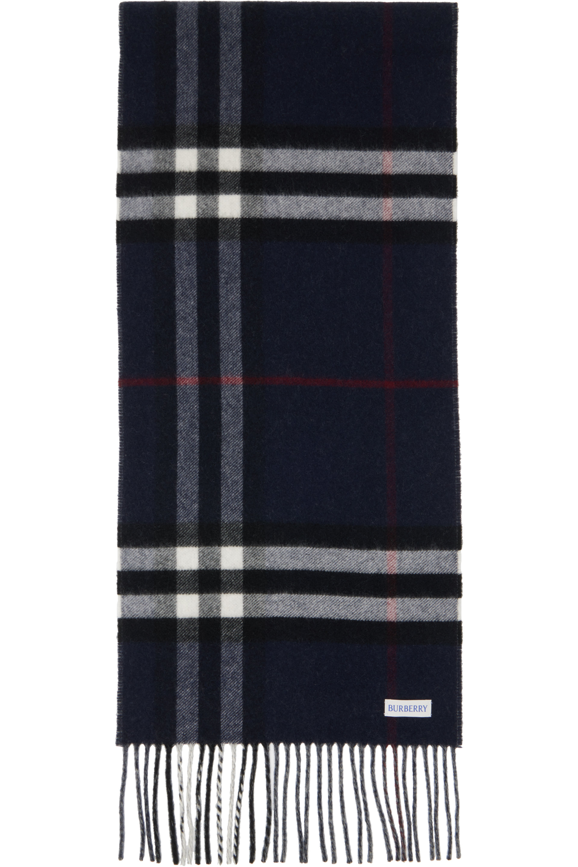 Burberry - Navy & Gray Check Cashmere Scarf