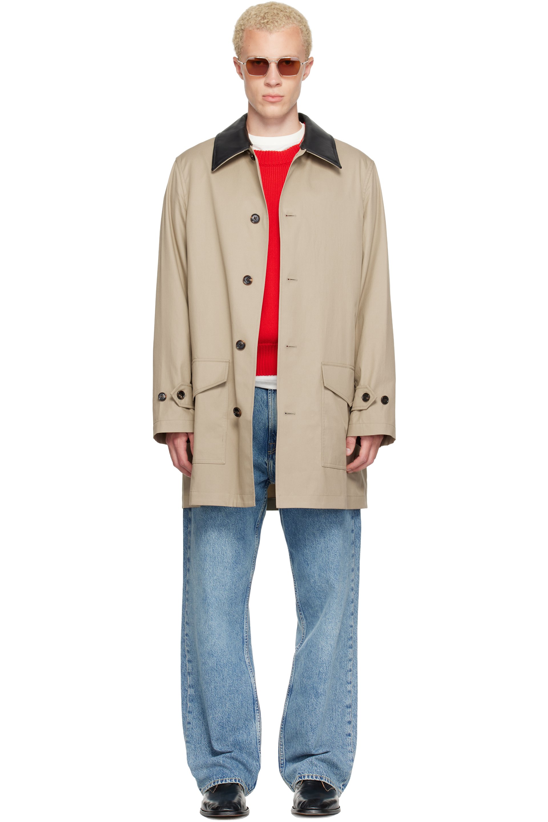 Burberry - Beige Mid-Length Leather Collar Meadowbank Car Coat
