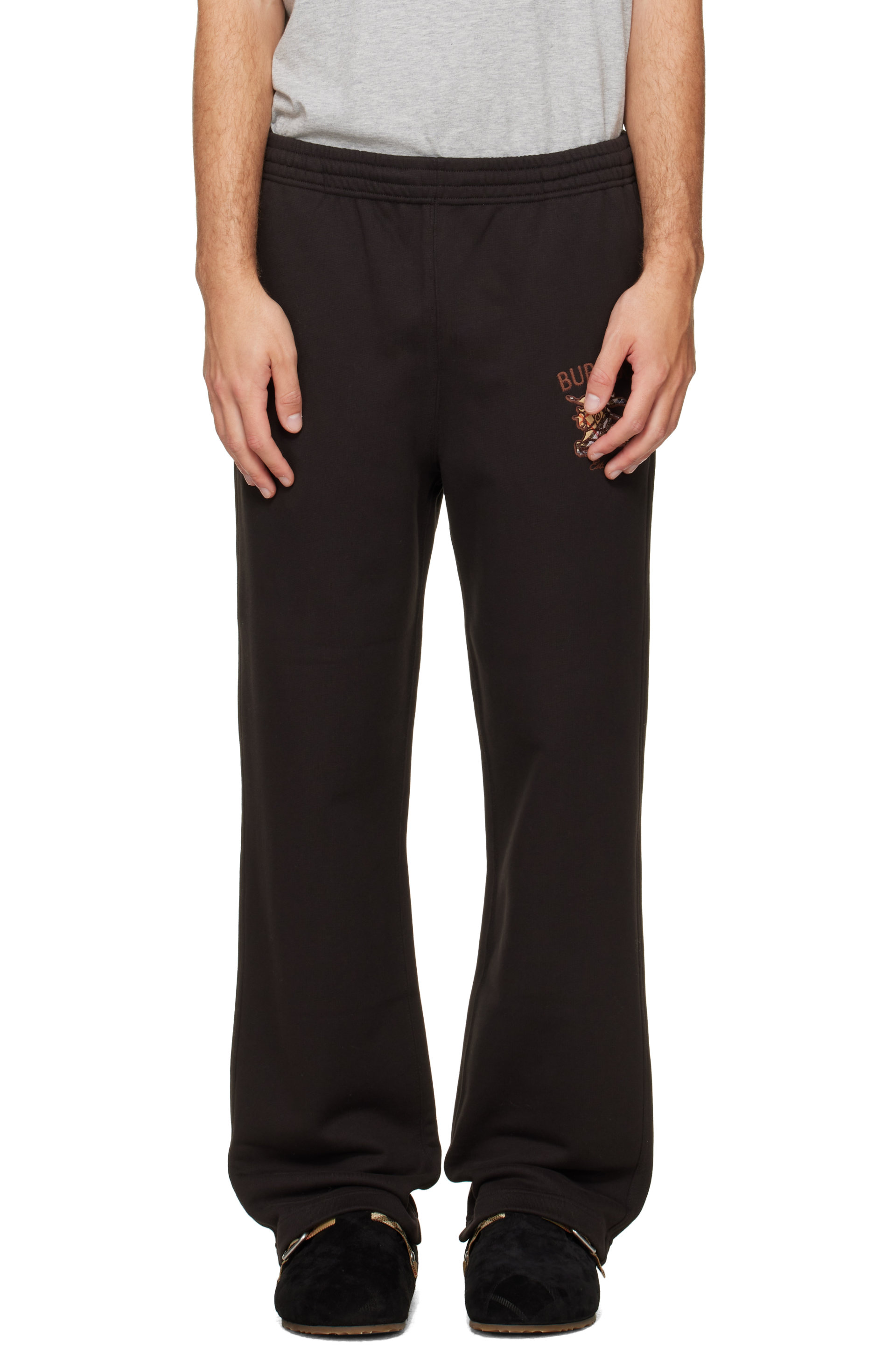 Burberry - Brown Embroidered-Logo Sweatpants