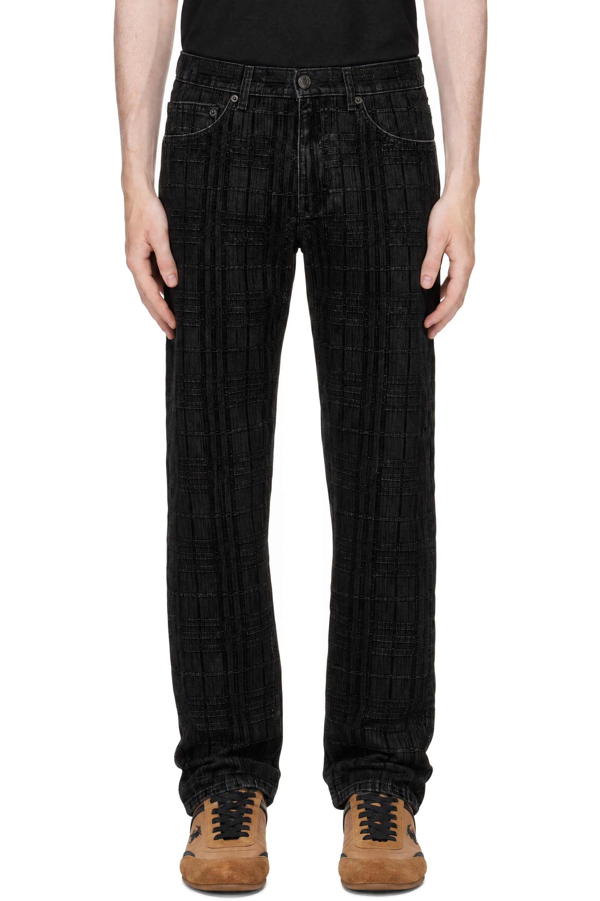 Burberry - Jean droit noir à carreaux floqués
