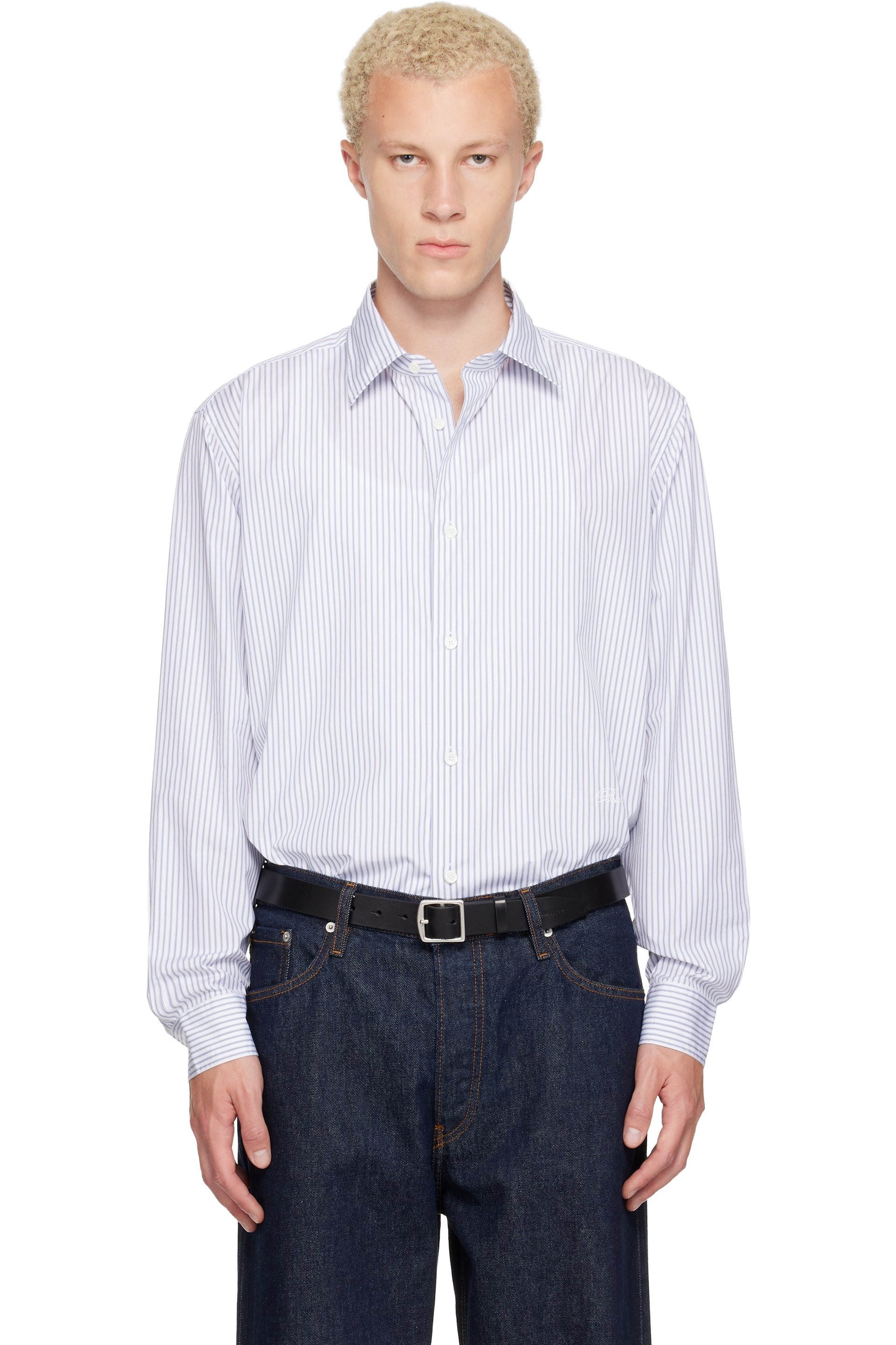 Burberry - White & Blue Relaxed Fit Striped Cotton Shirt