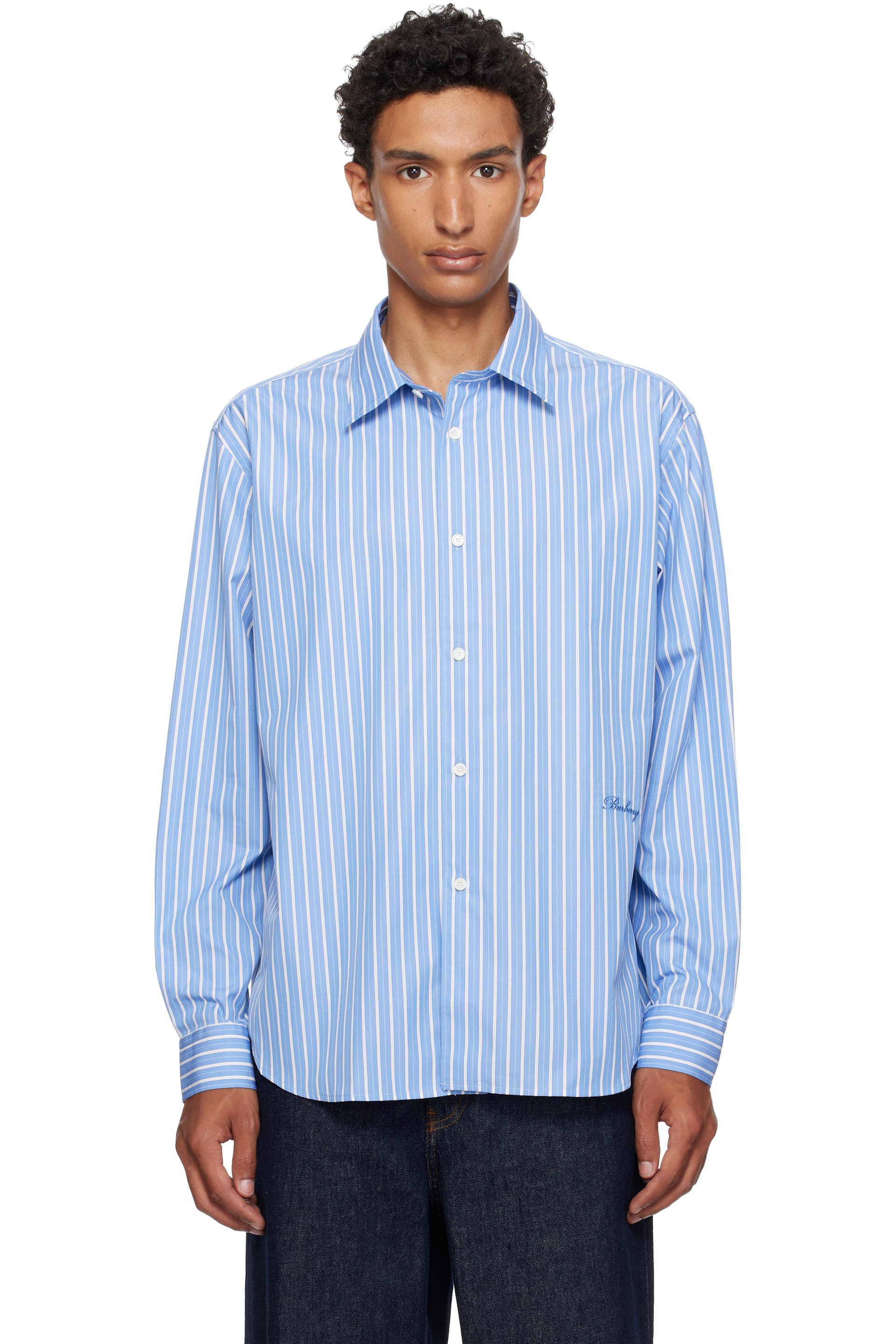 Burberry - Chemise décontractée bleue en coton à rayures