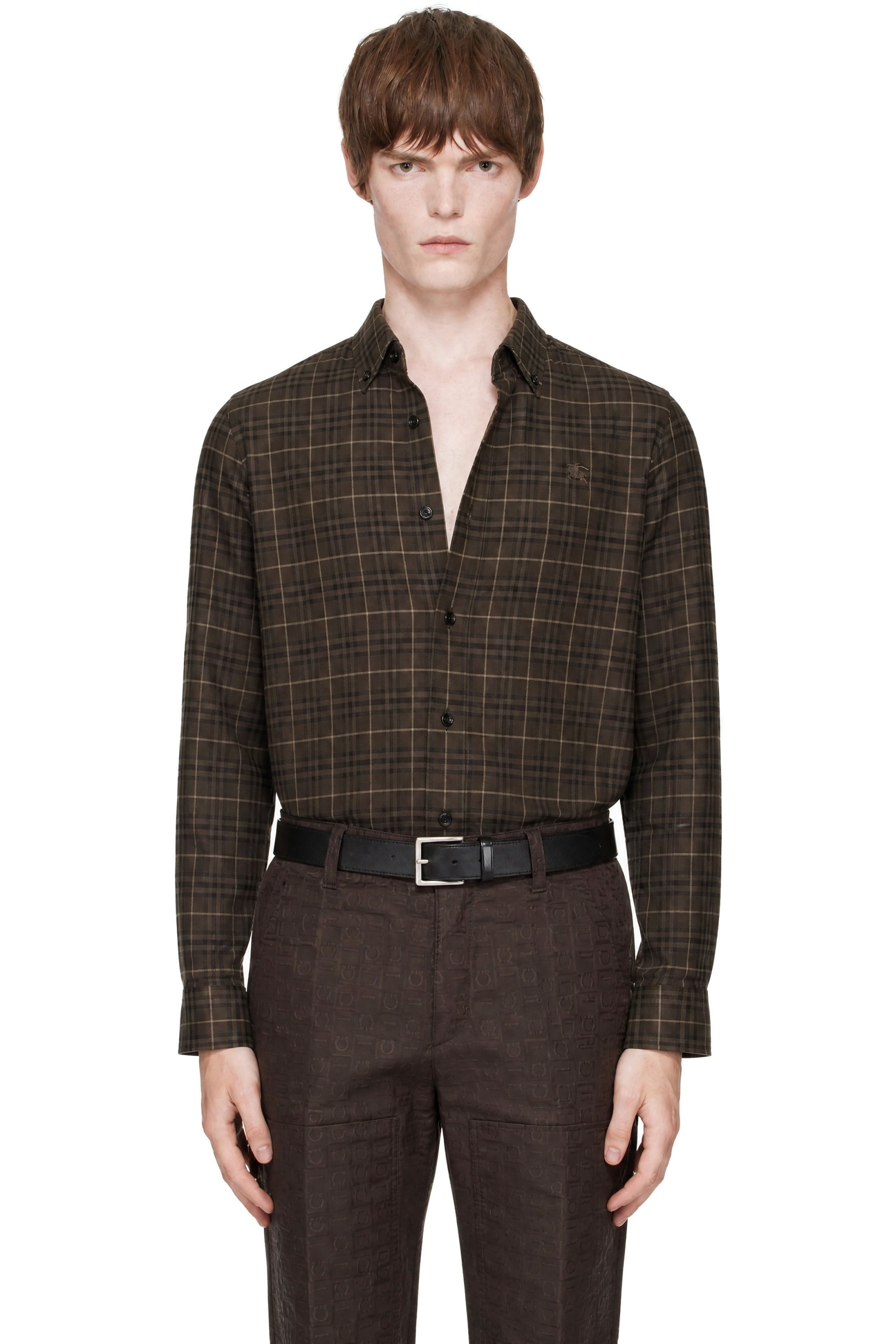Burberry - 棕色 Relaxed Fit Check Cotton 衬衫