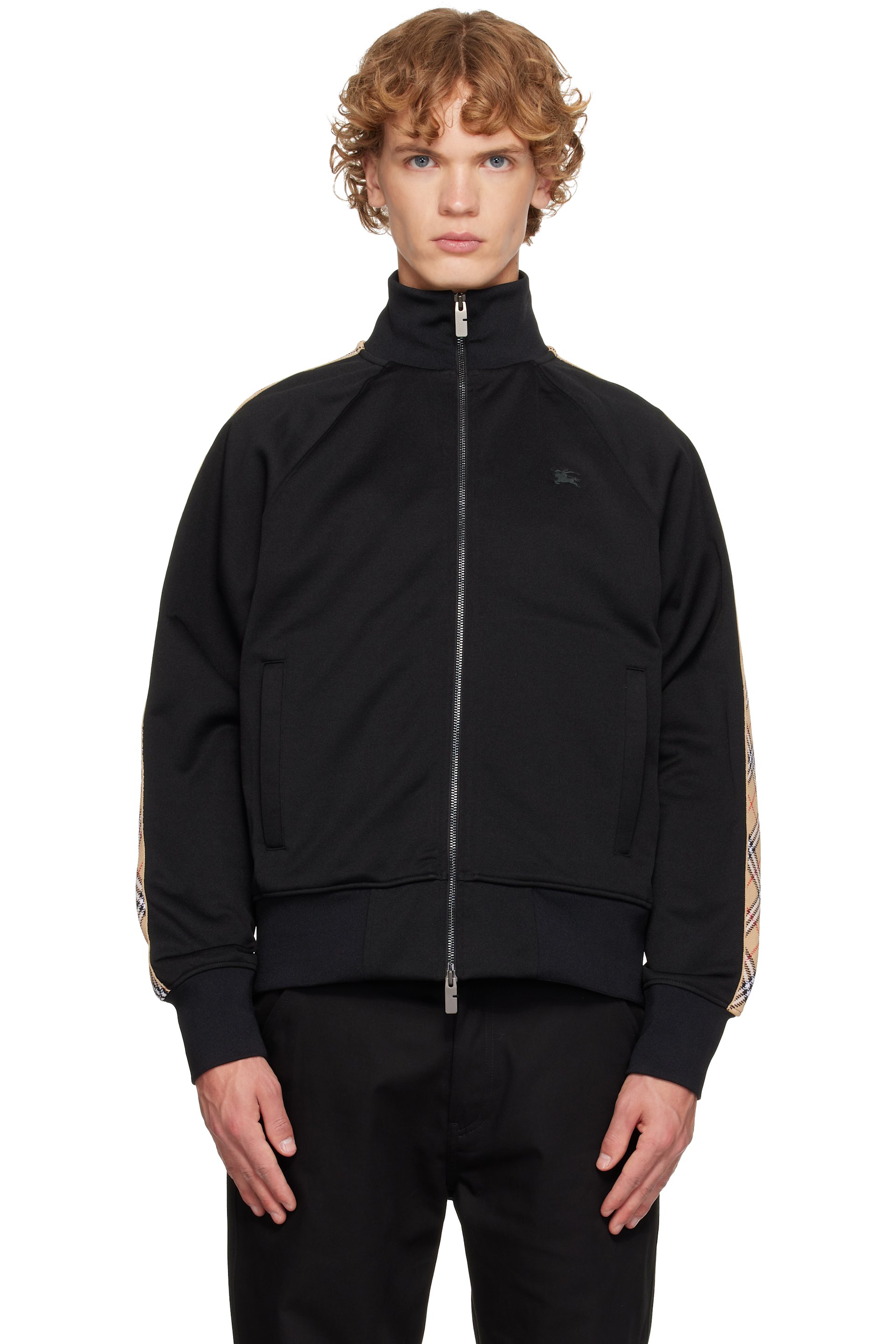 Burberry - Blouson de survêtement noir en coton à carreaux