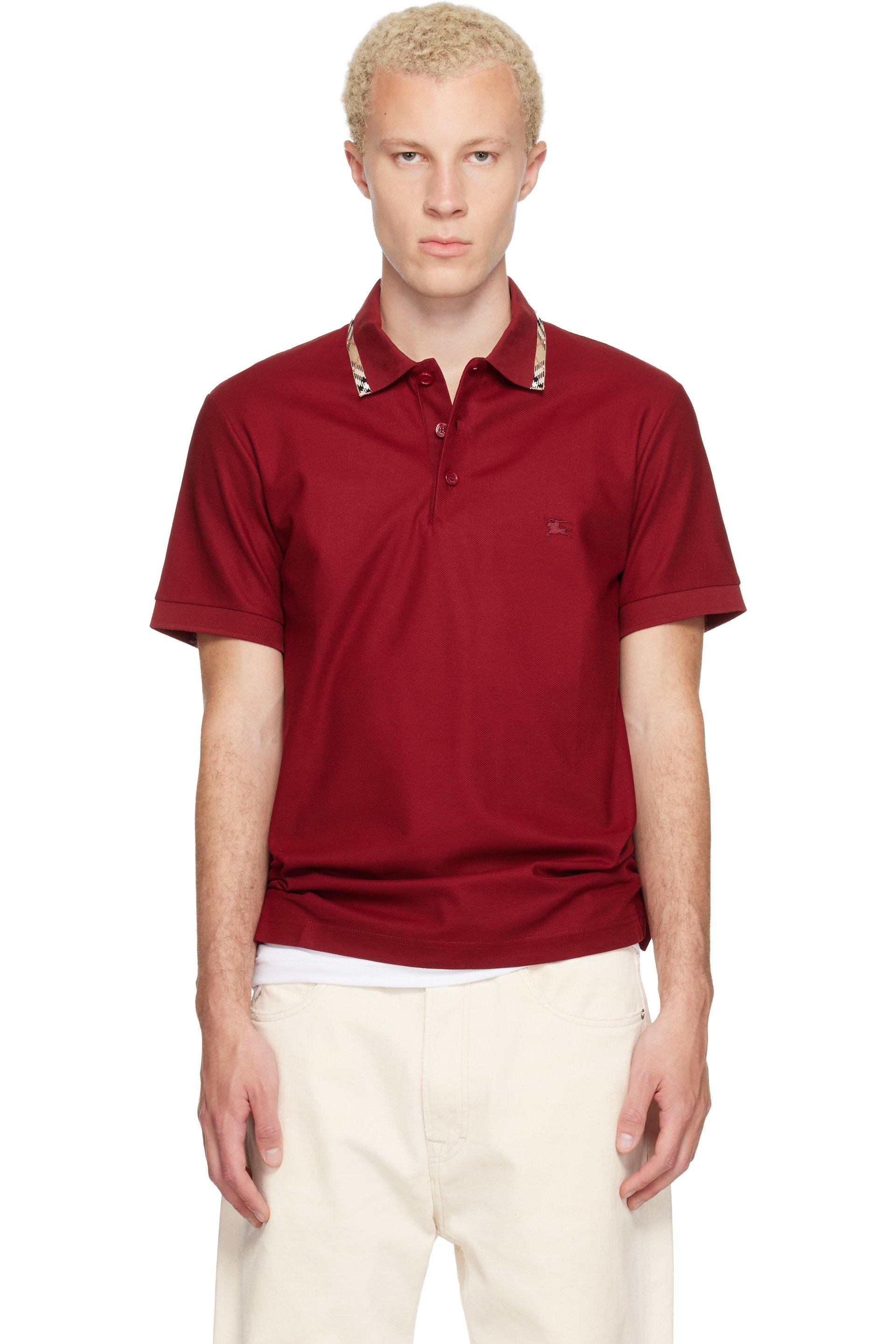 Burberry - Red Check Trim Cotton Polo