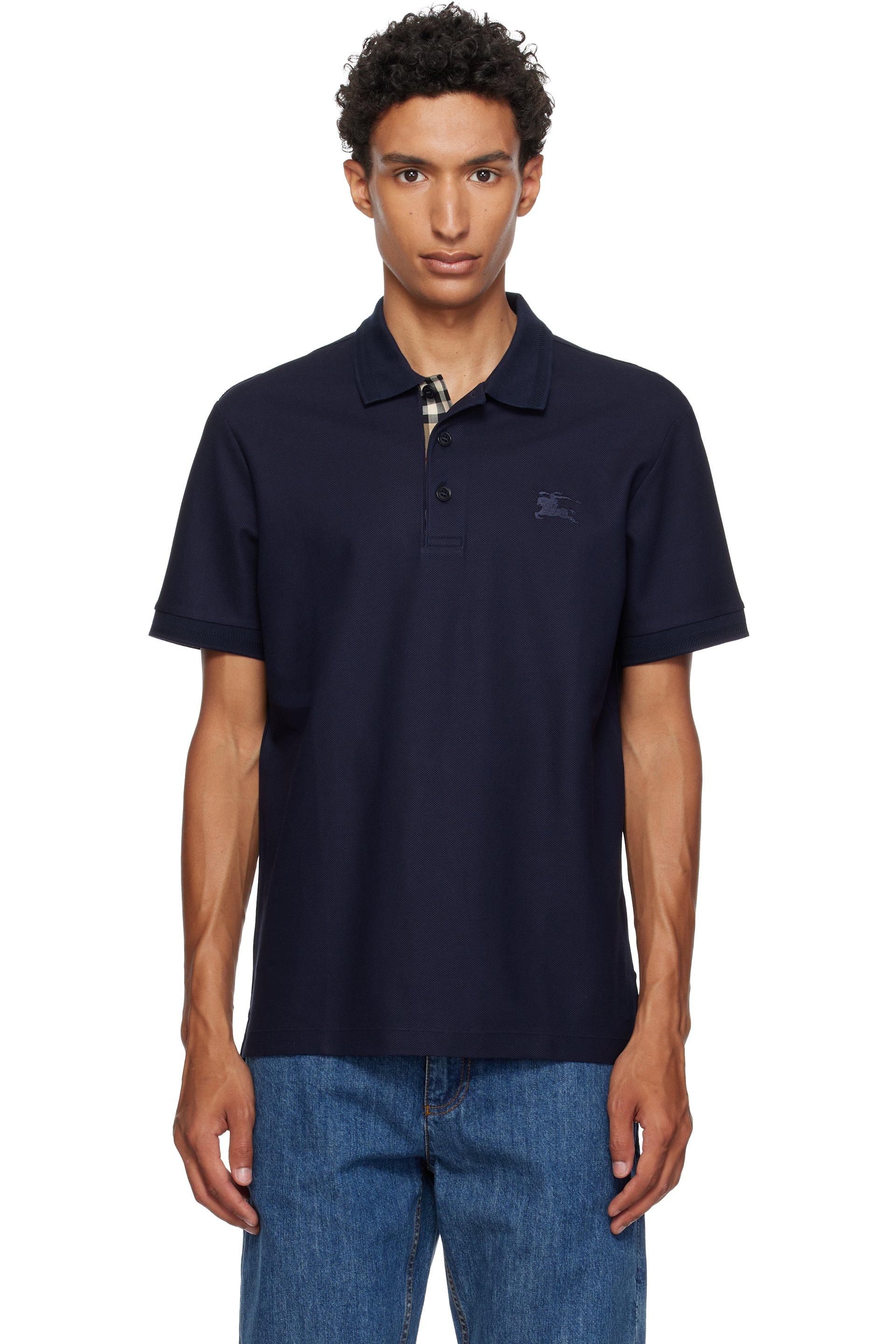 Burberry - Polo bleu marine en coton