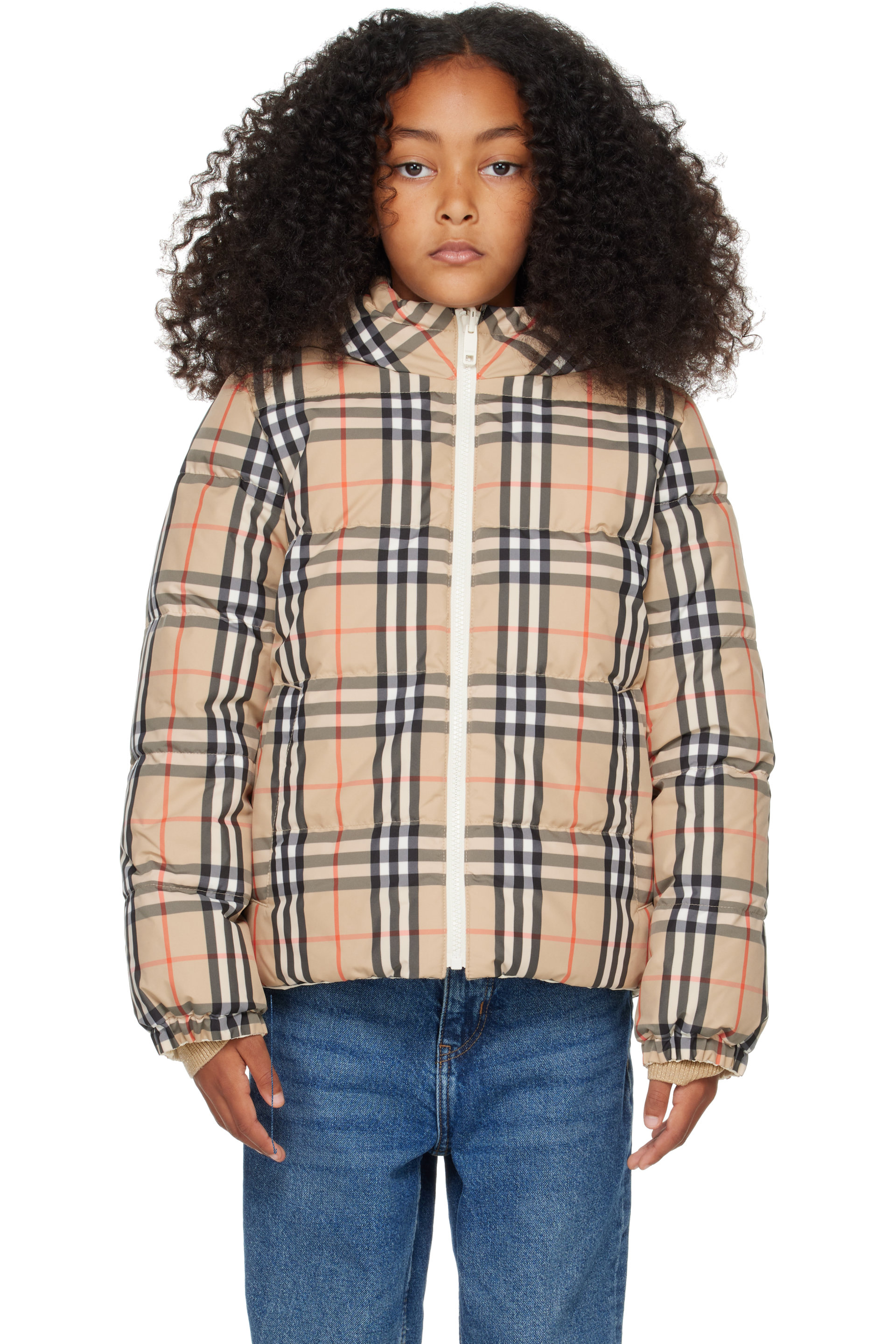 Burberry - Kids Beige Reversible Check Down Puffer Jacket