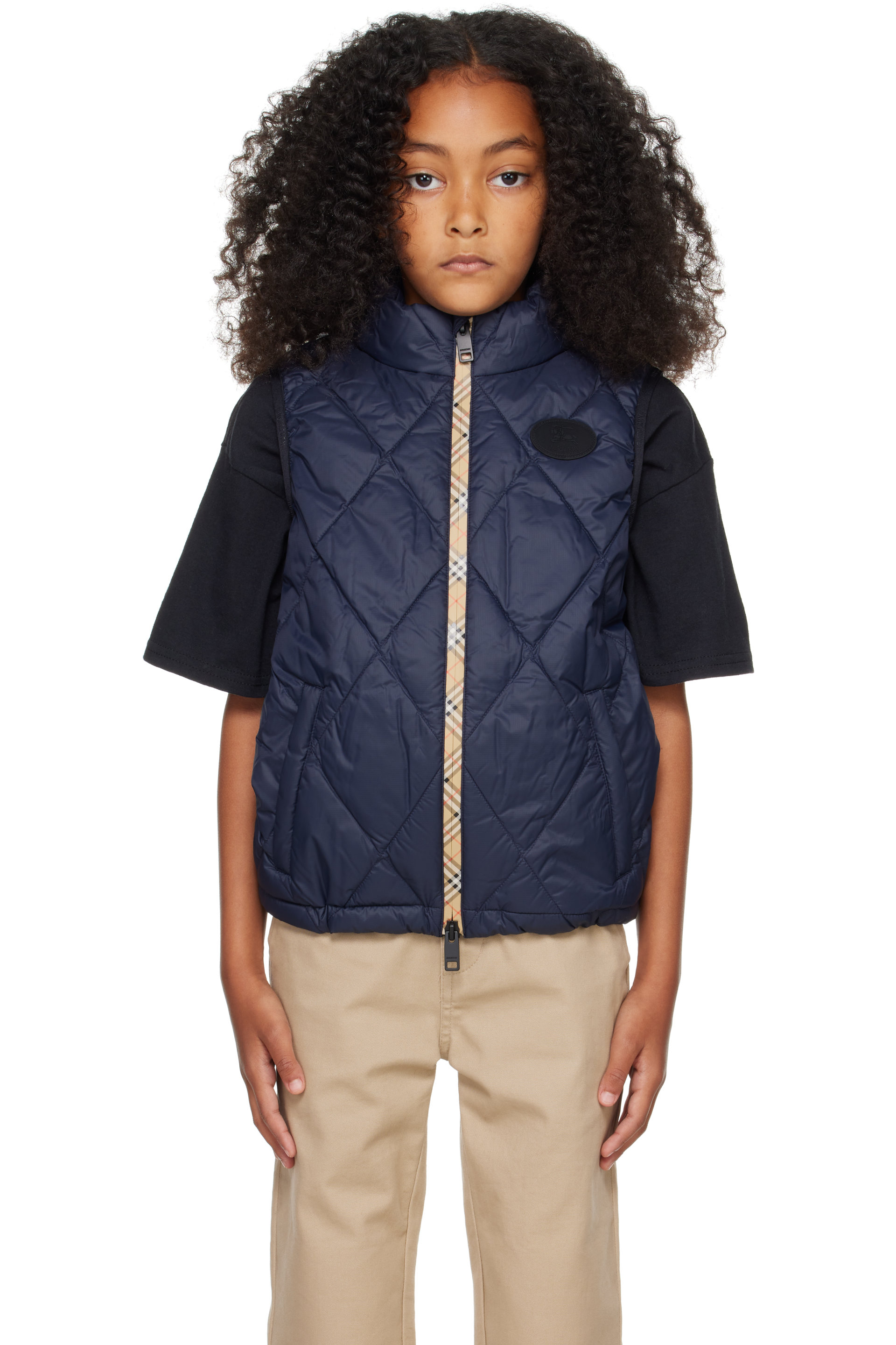 Burberry - Kids Navy Checker-Tape Quilted Nylon Gilet Vest