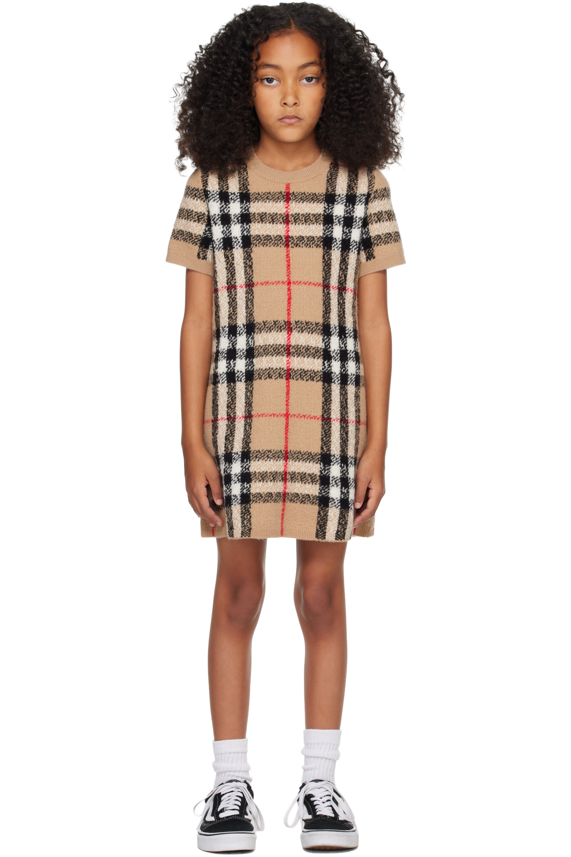 Burberry - Kids Beige Check Wool Cashmere Dress