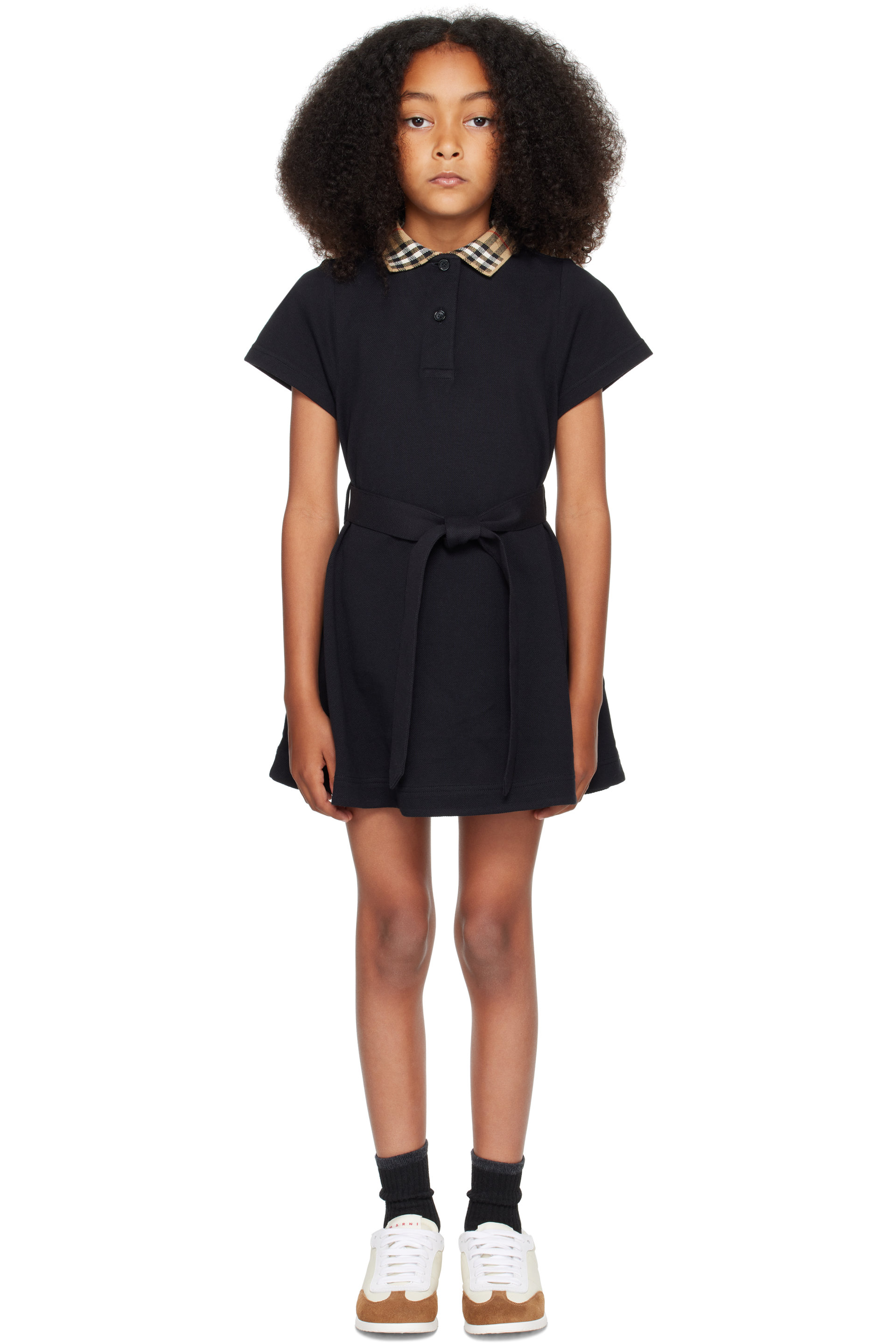 Burberry - Kids Black Check Collar Cotton Polo Shirt Dress