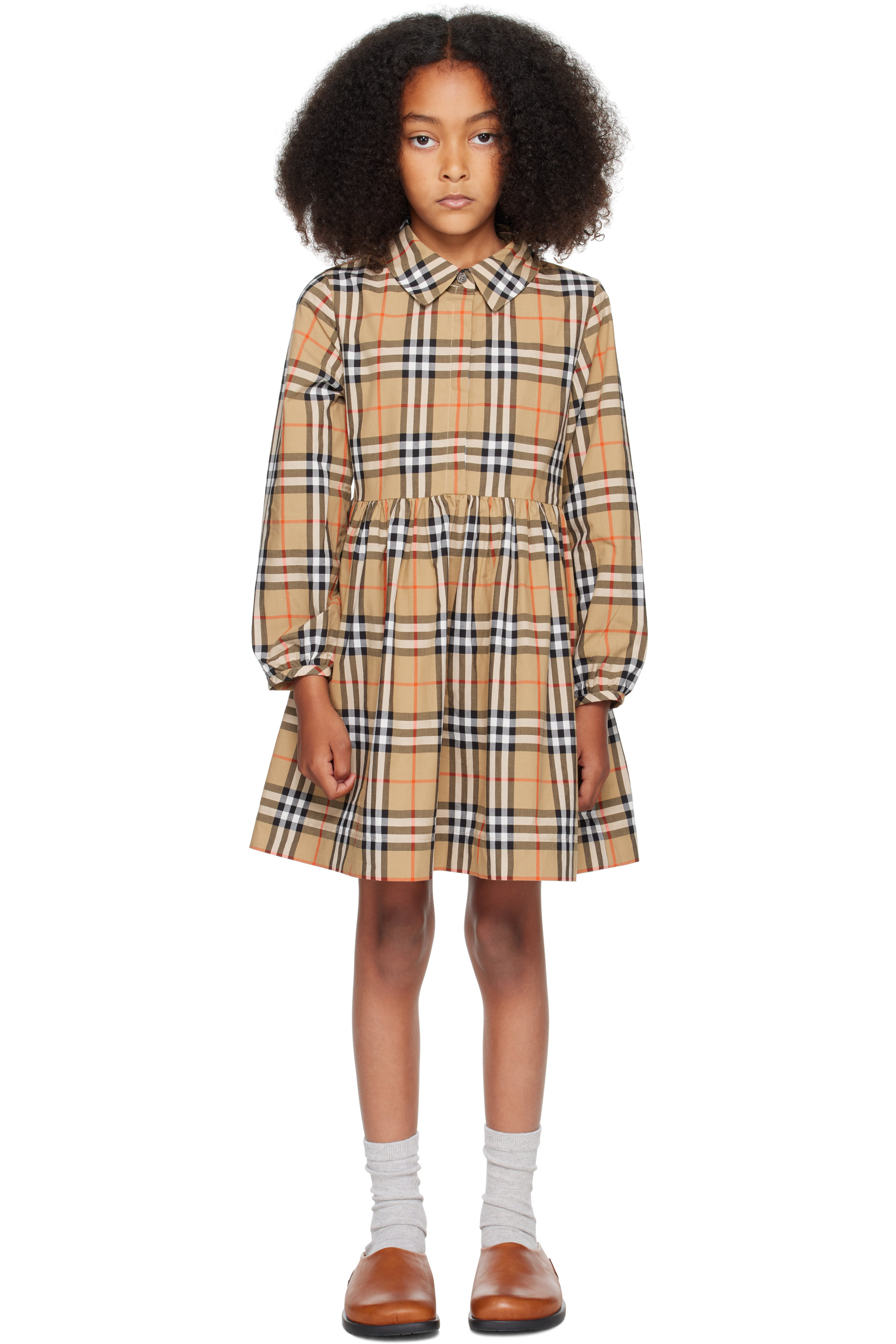 Burberry - Kids Beige Check Cotton Dress
