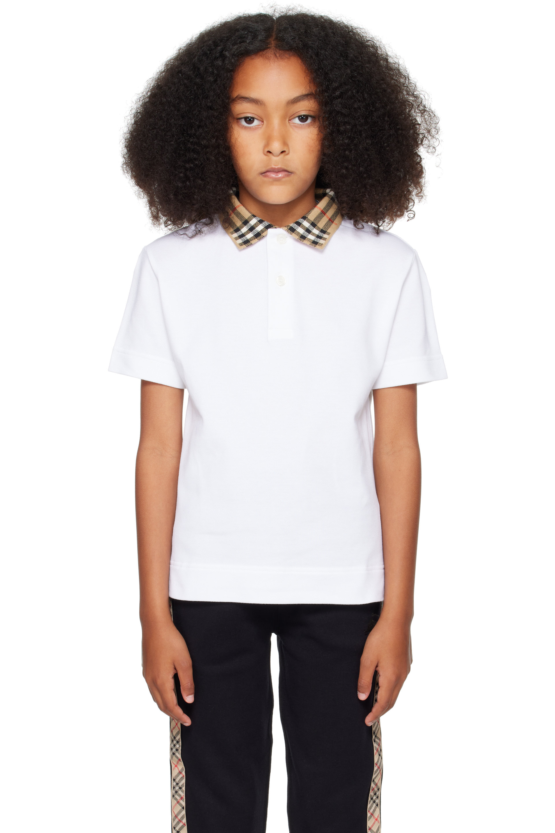 Burberry - 白色 Check Collar Cotton 儿童 Polo 衫