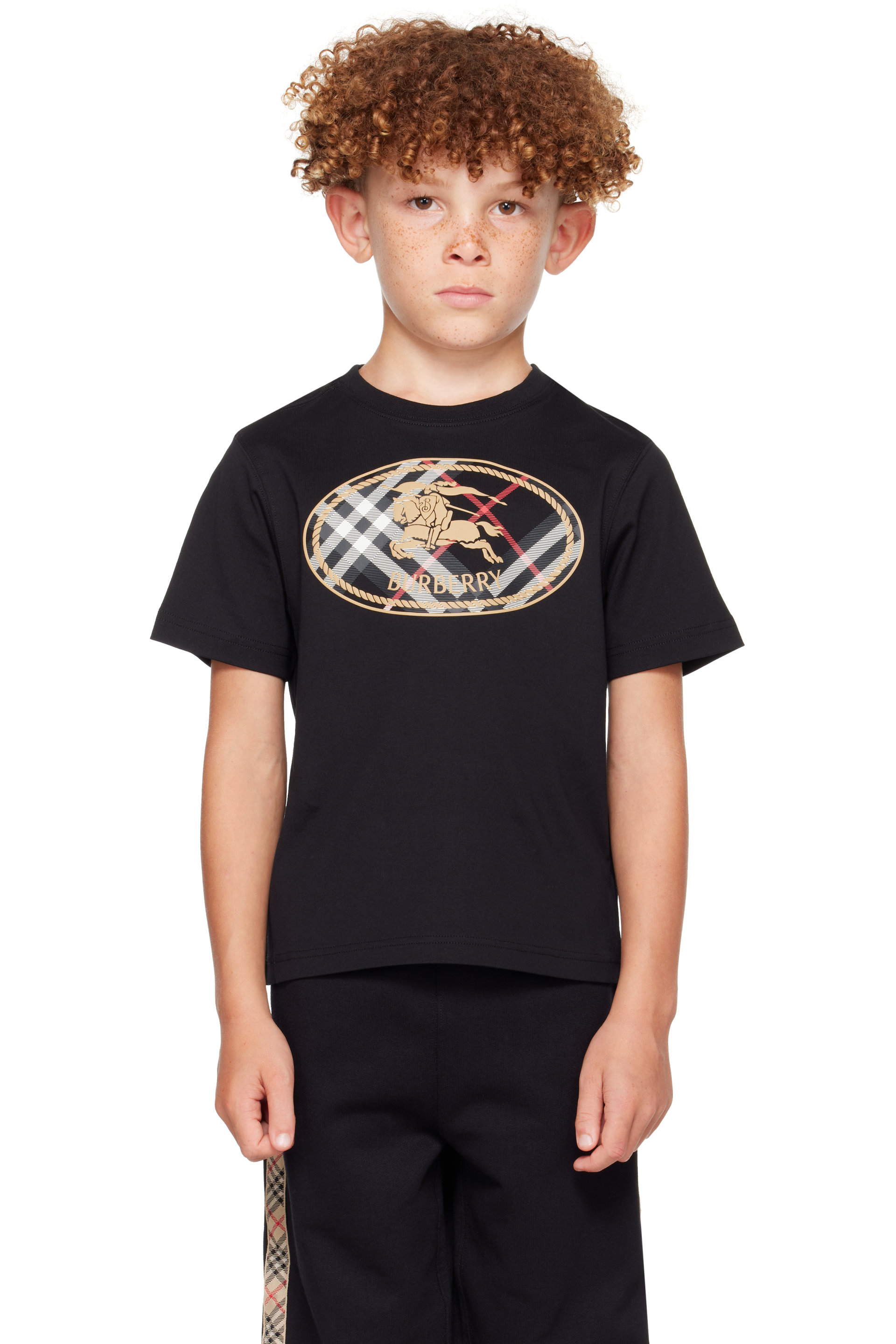Burberry - Kids Black Check Knight Stamp Cotton T-shirt