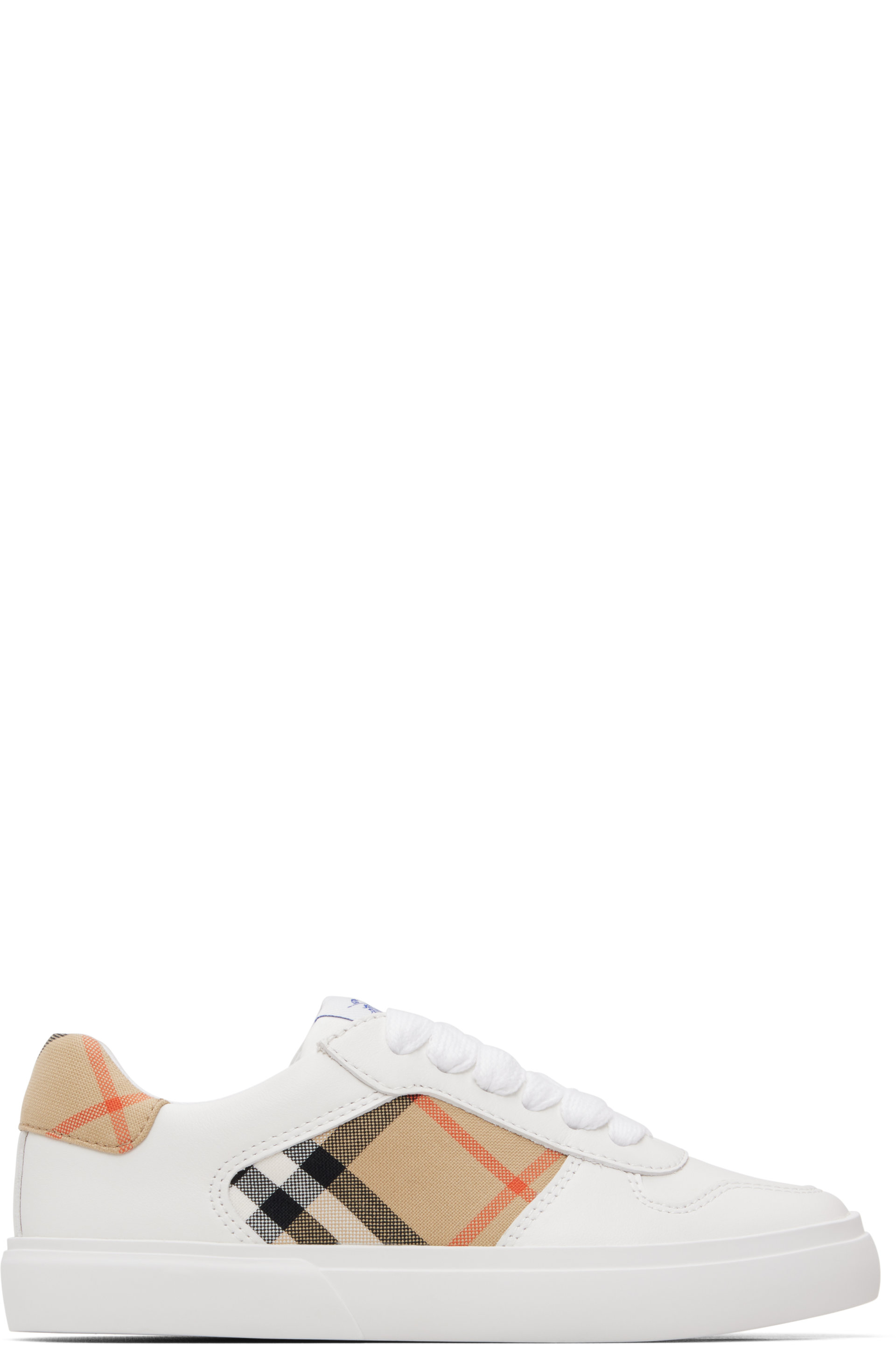 Burberry - Kids White Check & Leather Sneakers