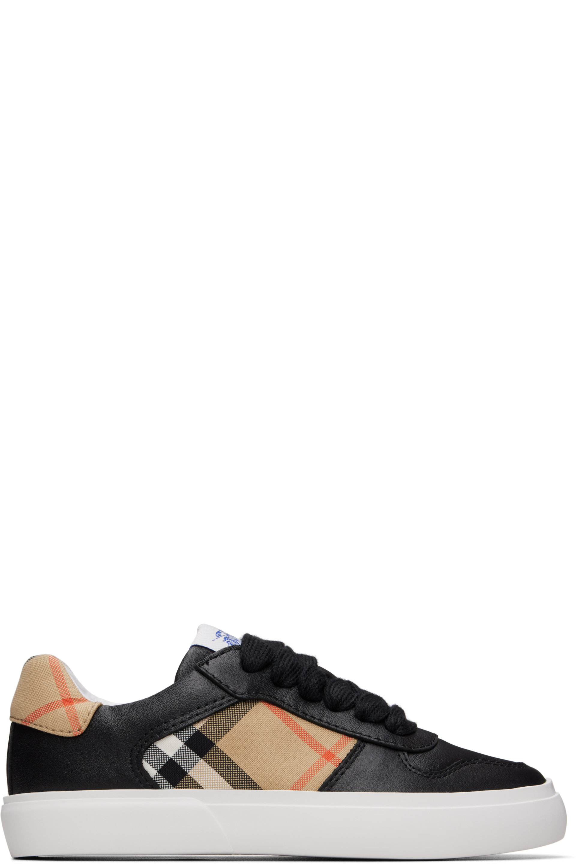 Burberry - Kids Black Check & Leather Sneakers