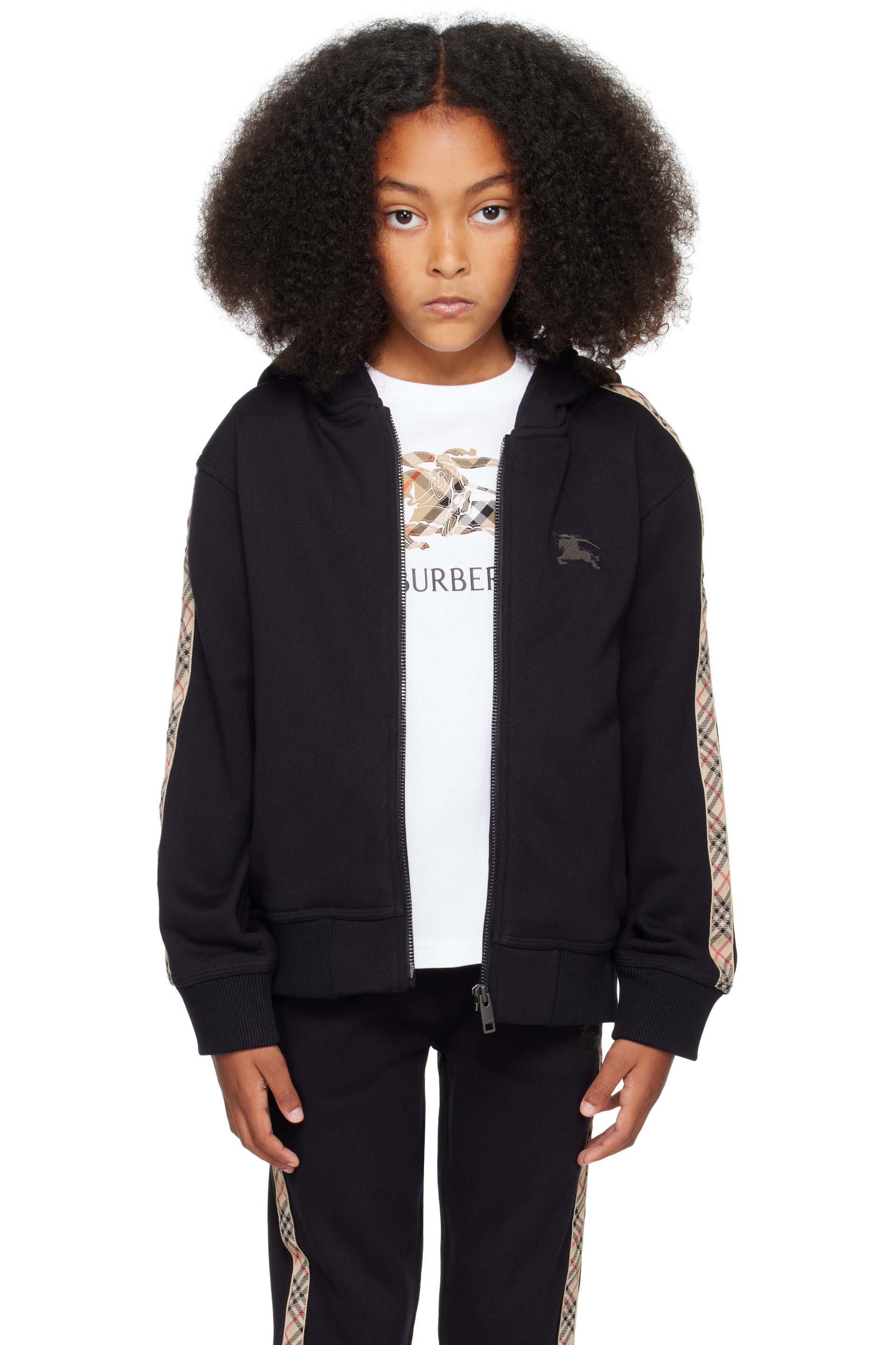 Burberry - Kids Black Check Tape Hoodie